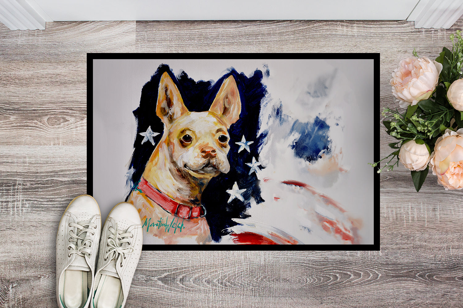 Chevy Boston Terrier Doormat Indoor Outdoor 18H X 27W Front Door Mat Rugs for Entryway, Non Slip Washable