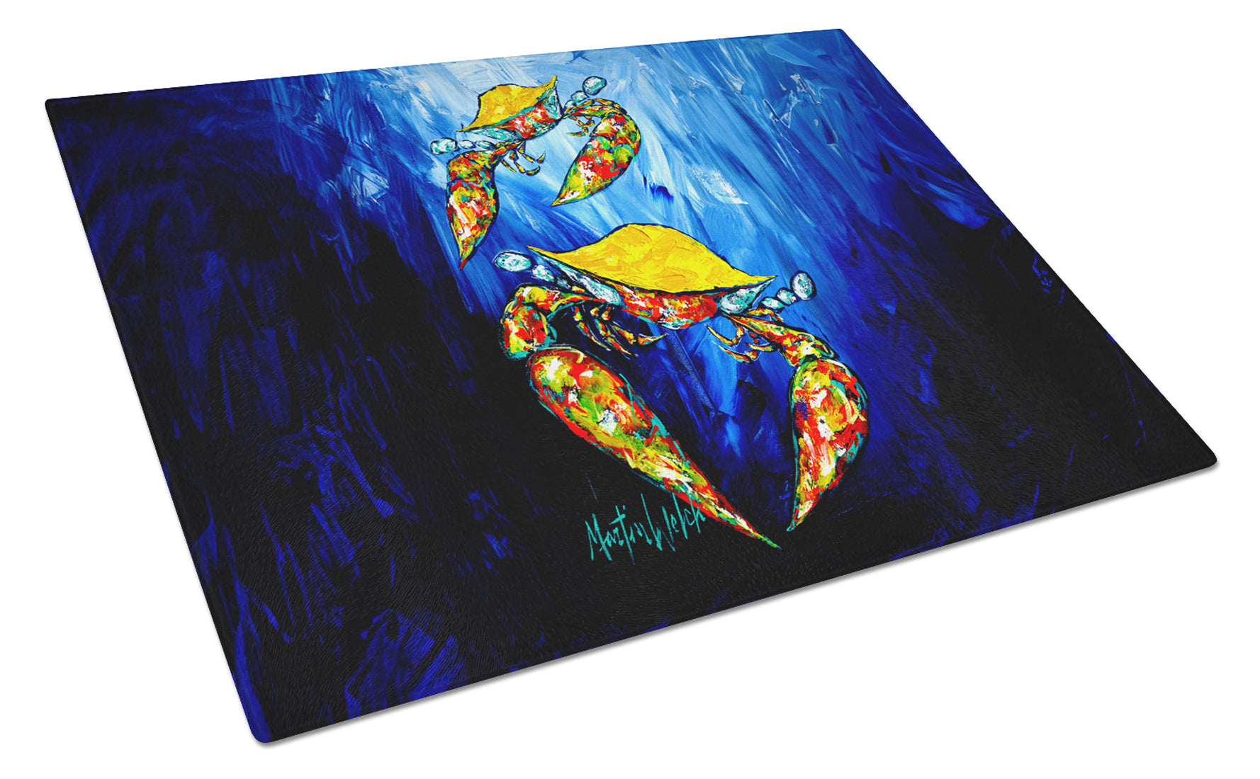 Crab Fair Cutting Board Tempered Glass Kitchen Cutting Surface, Heat Resistant Chopping, Non-Slip Feet, Food Prep & Serving