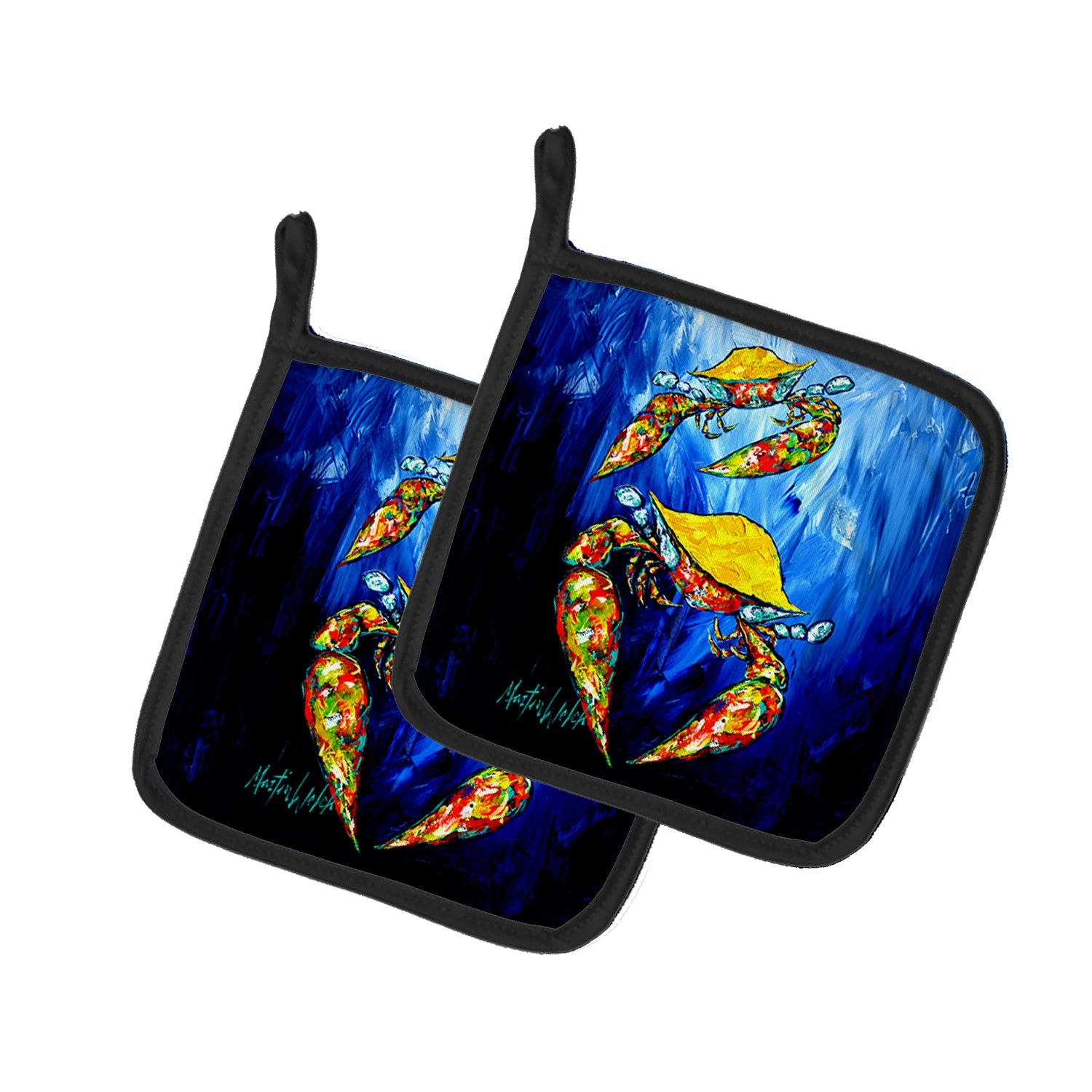 Crab Fair Pot Holder Set of 2 Heat Resistant Quilted Hot Pads 7.5 x 7.5 Inch, Insulated Kitchen Trivets for Cooking & Baking