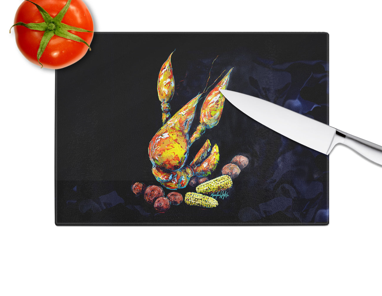 Crawfish Boiling Pot Cutting Board Tempered Glass Kitchen Cutting Surface, Heat Resistant Chopping, Non-Slip Feet, Food Prep & Serving