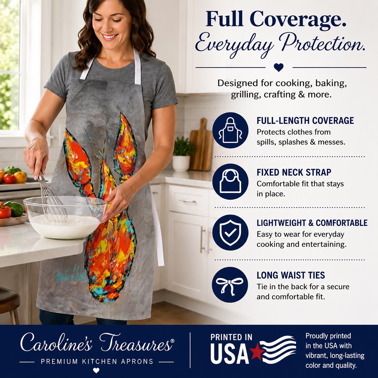 Crawfish From Arabi Apron Cooking Kitchen Server Baking Crafts Gardening for Adult Women Men, Unisex, Large, Multicolor