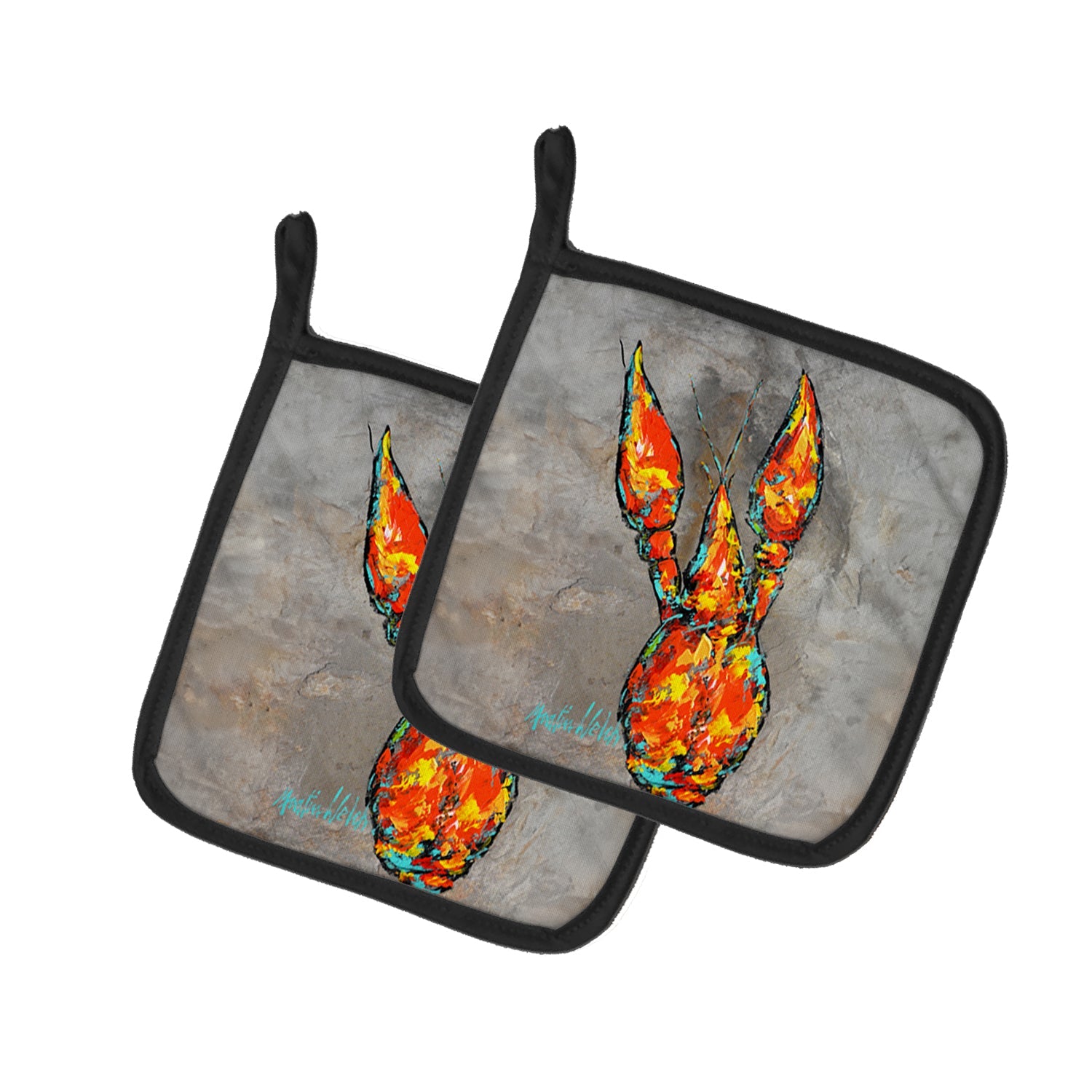 Crawfish From Arabi Pot Holder Set of 2 Heat Resistant Quilted Hot Pads 7.5 x 7.5 Inch, Insulated Kitchen Trivets for Cooking & Baking