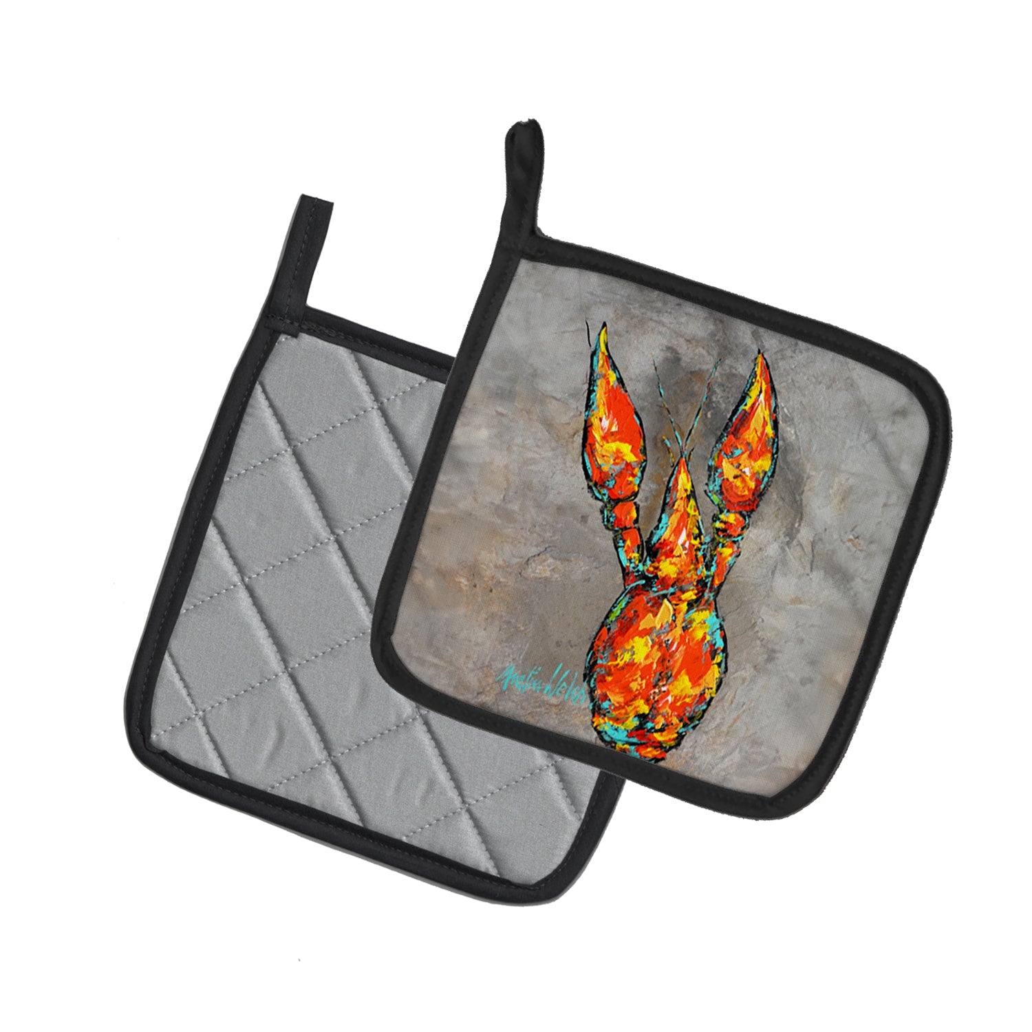 Crawfish From Arabi Pot Holder Set of 2 Heat Resistant Quilted Hot Pads 7.5 x 7.5 Inch, Insulated Kitchen Trivets for Cooking & Baking
