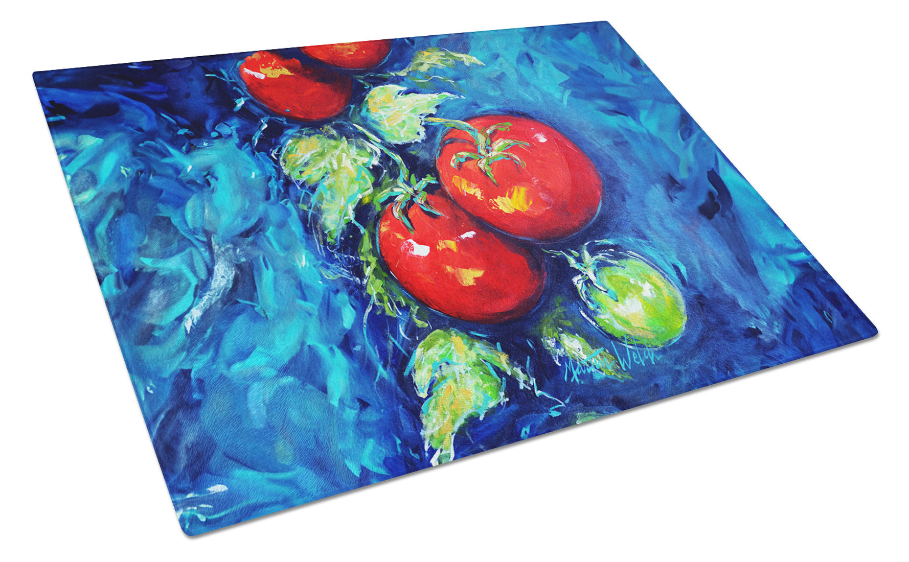 Creole Tomatoes Cutting Board Tempered Glass Kitchen Cutting Surface, Heat Resistant Chopping, Non-Slip Feet, Food Prep & Serving