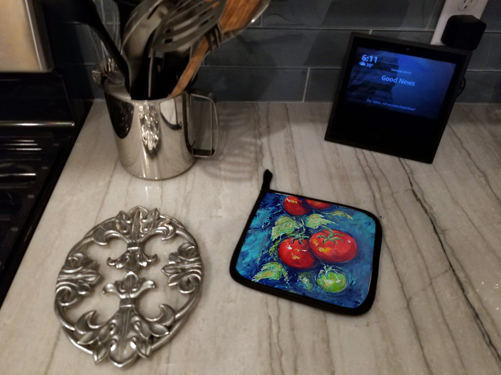 Creole Tomatoes Pot Holder Set of 2 Heat Resistant Quilted Hot Pads 7.5 x 7.5 Inch, Insulated Kitchen Trivets for Cooking & Baking