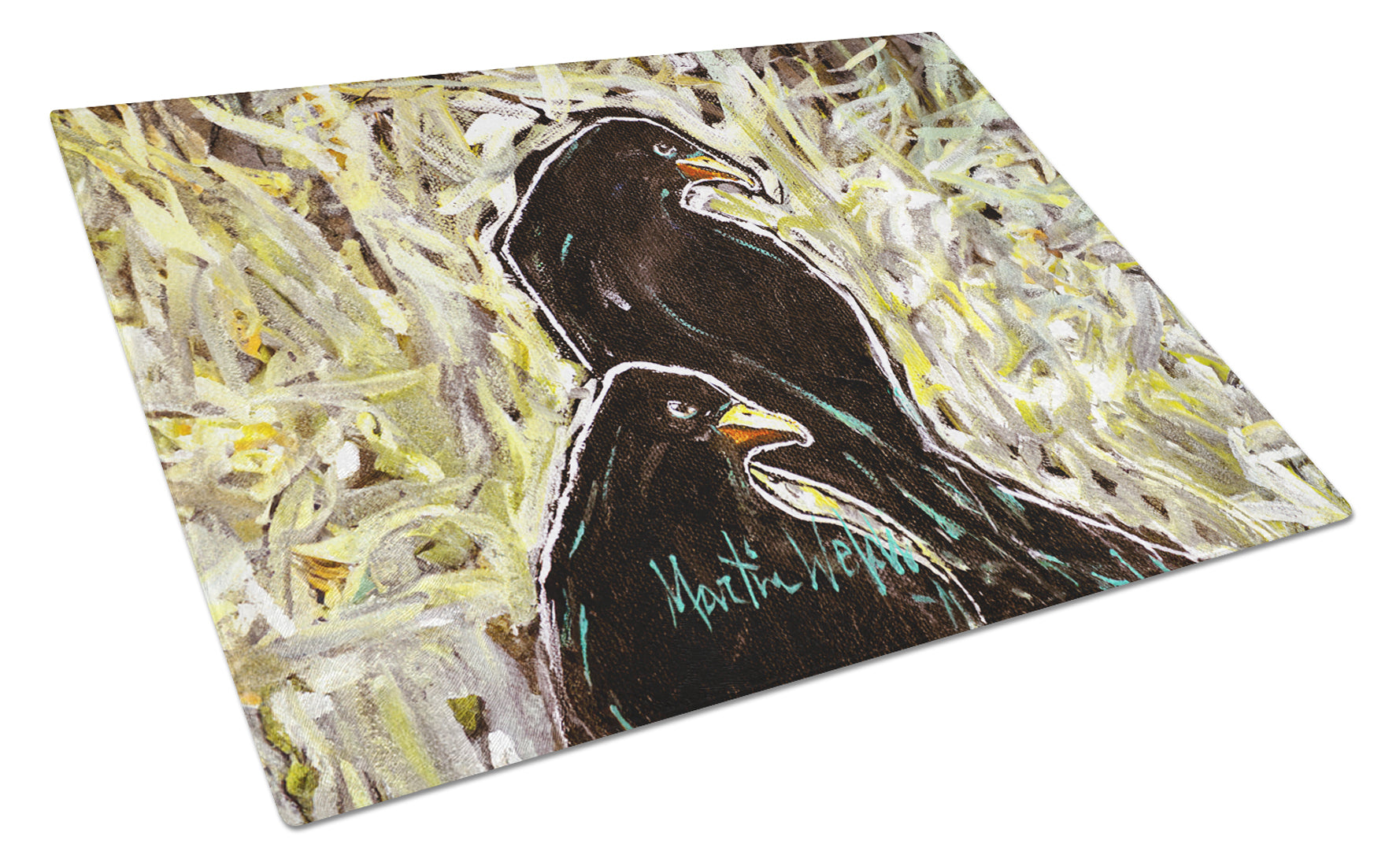Crows Matt and Chester Cutting Board Tempered Glass Kitchen Cutting Surface, Heat Resistant Chopping, Non-Slip Feet, Food Prep & Serving