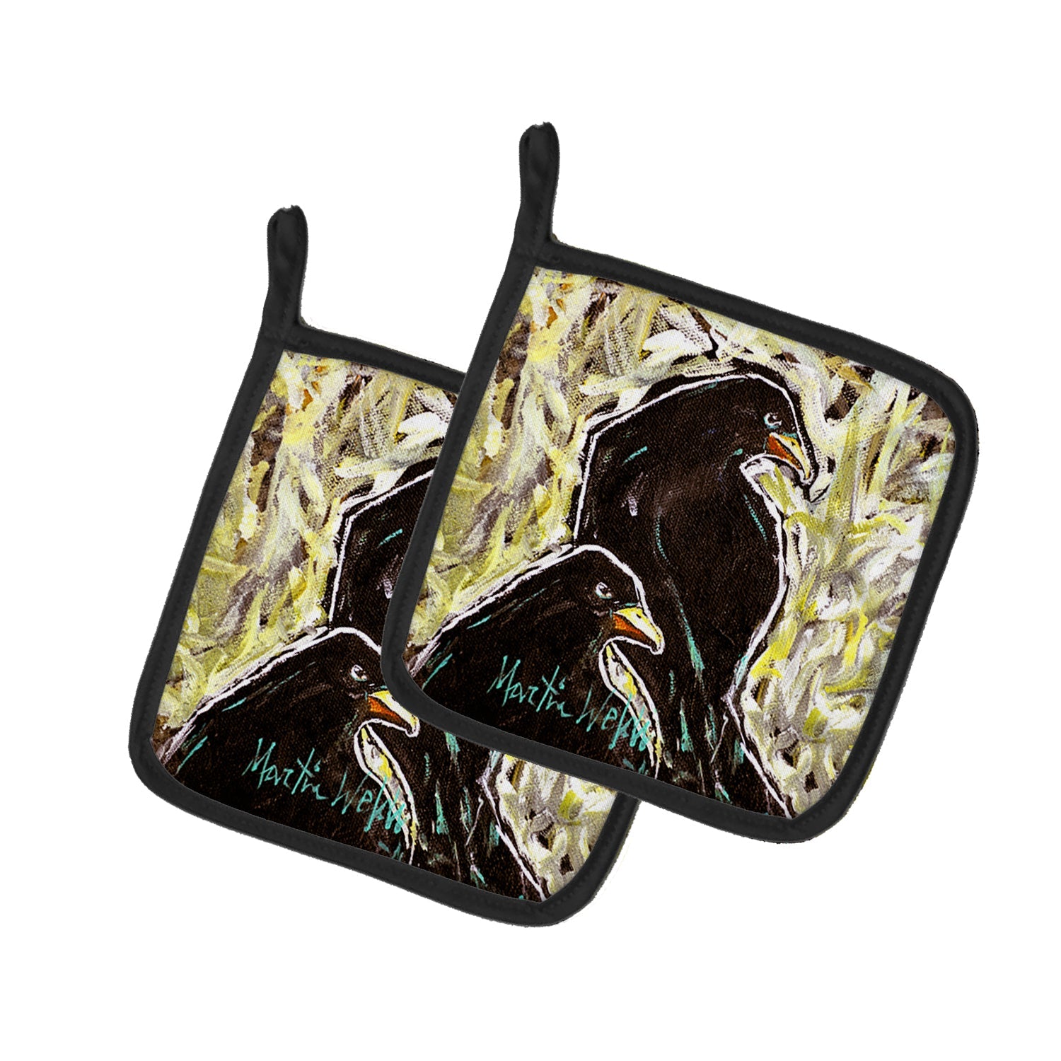 Crows Matt and Chester Pot Holder Set of 2 Heat Resistant Quilted Hot Pads 7.5 x 7.5 Inch, Insulated Kitchen Trivets for Cooking & Baking
