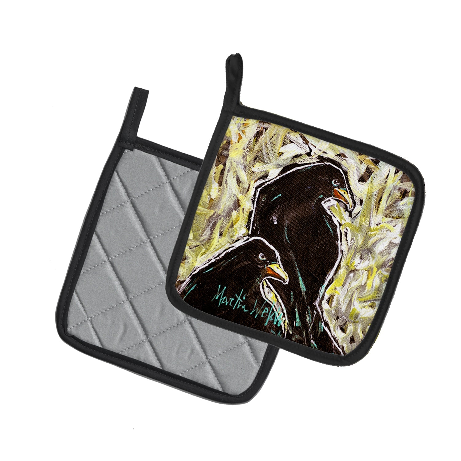 Crows Matt and Chester Pot Holder Set of 2 Heat Resistant Quilted Hot Pads 7.5 x 7.5 Inch, Insulated Kitchen Trivets for Cooking & Baking