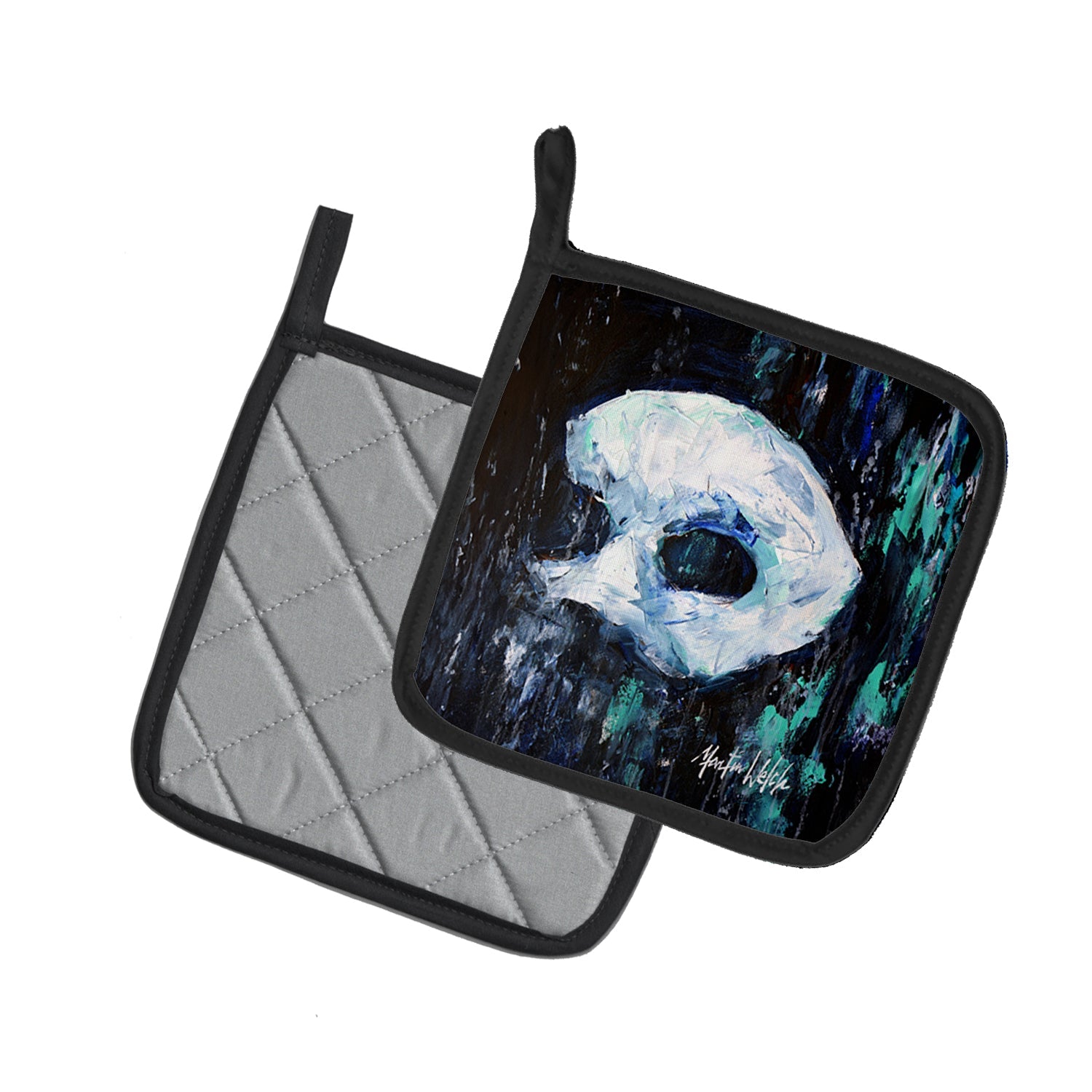 Cryptic Mask Pot Holder Set of 2 Heat Resistant Quilted Hot Pads 7.5 x 7.5 Inch, Insulated Kitchen Trivets for Cooking & Baking
