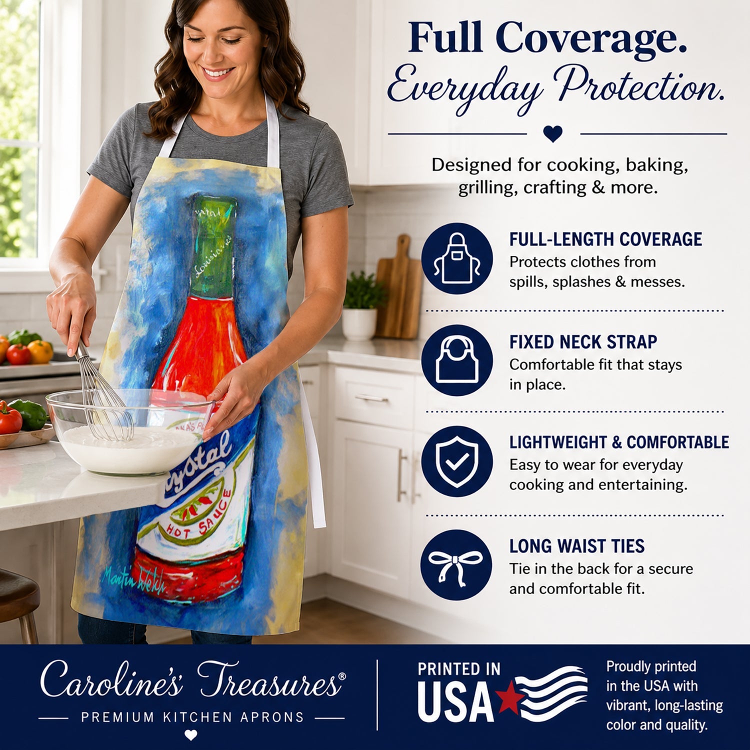 Hot Sauce Crystal Blue Apron Cooking Kitchen Server Baking Crafts Gardening for Adult Women Men, Unisex, Large, Multicolor