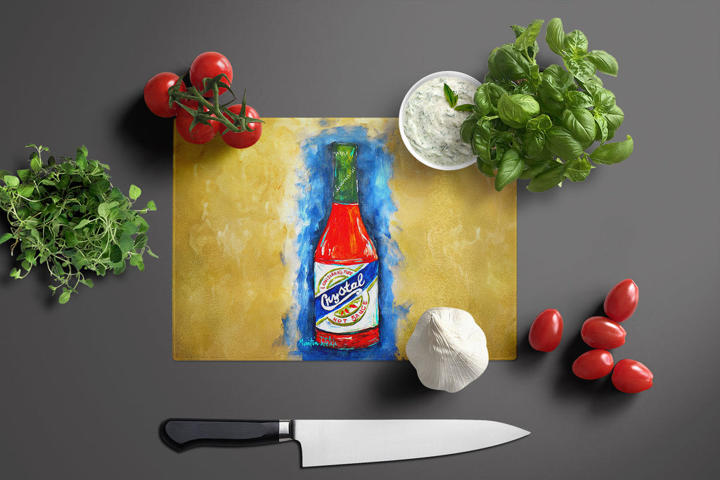 Hot Sauce Crystal Blue Cutting Board Tempered Glass Kitchen Cutting Surface, Heat Resistant Chopping, Non-Slip Feet, Food Prep & Serving