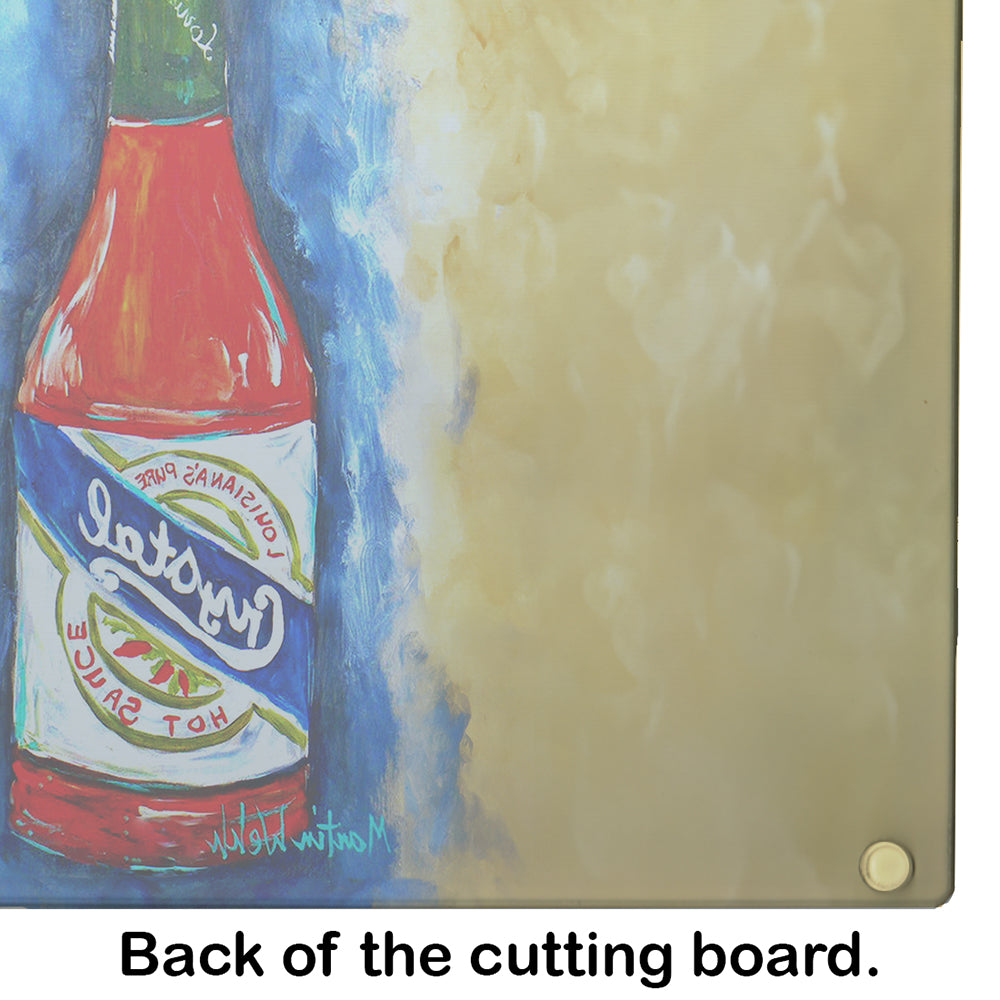 Hot Sauce Crystal Blue Cutting Board Tempered Glass Kitchen Cutting Surface, Heat Resistant Chopping, Non-Slip Feet, Food Prep & Serving