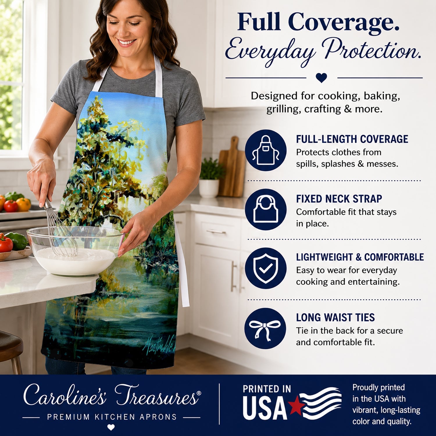 Cypress Tree in the Bayou Blue Apron Cooking Kitchen Server Baking Crafts Gardening for Adult Women Men, Unisex, Large, Multicolor