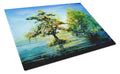 Cypress Tree in the Bayou Blue Cutting Board Tempered Glass Kitchen Cutting Surface, Heat Resistant Chopping, Non-Slip Feet, Food Prep & Serving