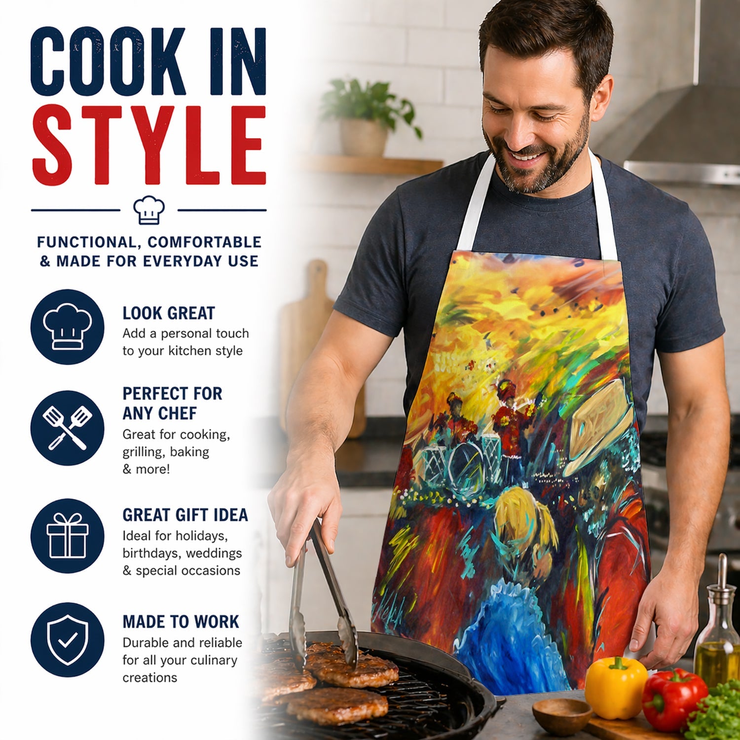 Dance Apron Cooking Kitchen Server Baking Crafts Gardening for Adult Women Men, Unisex, Large, Multicolor
