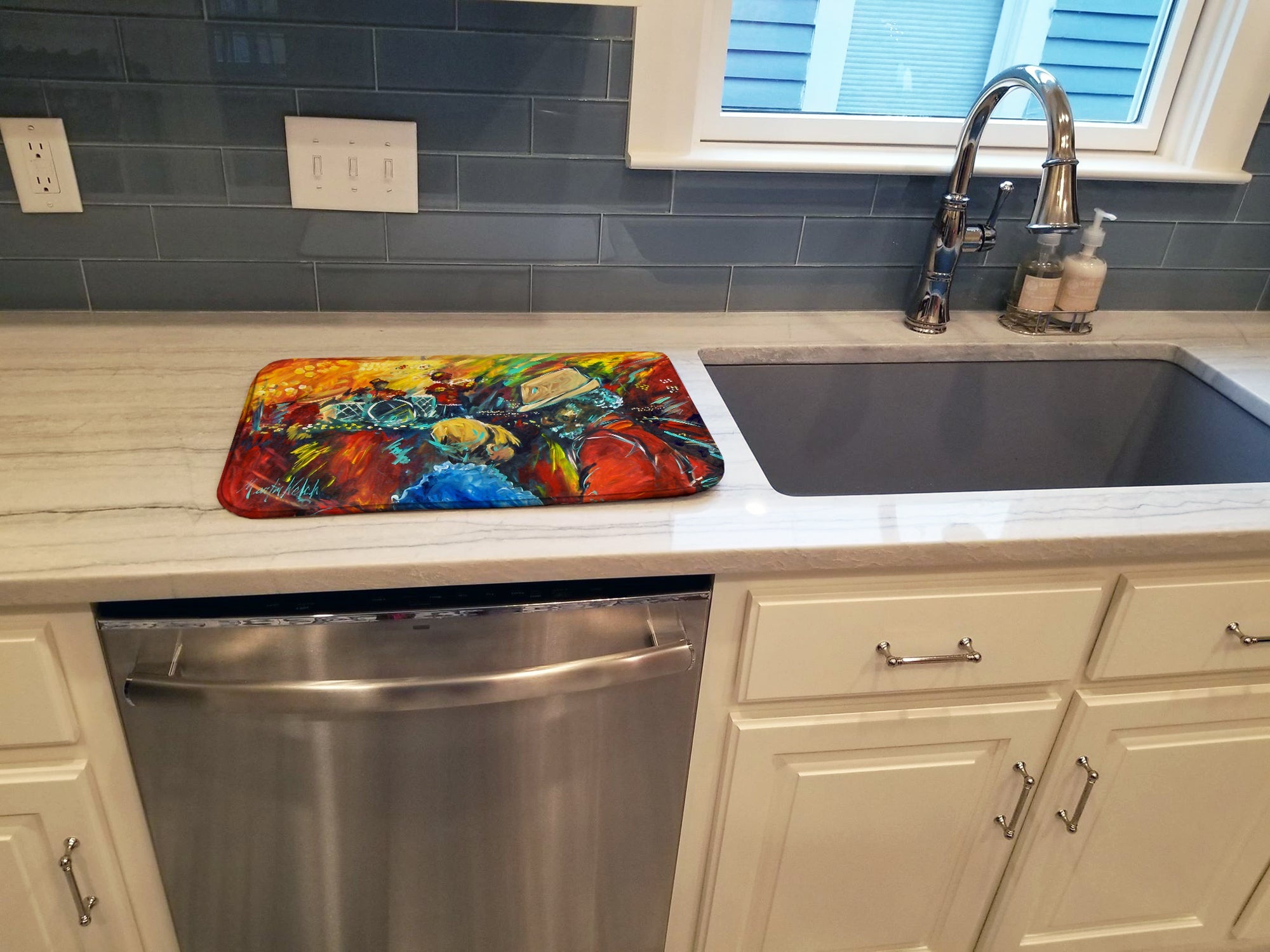 Dance Dish Drying Mat Absorbent Dish Drying Mat Pad for Kitchen Counter Dish Drainer Mat for Countertop, 14 x 21", Multicolor