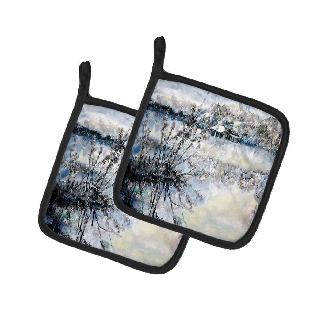 Early Morning Pot Holder Set of 2 Heat Resistant Quilted Hot Pads 7.5 x 7.5 Inch, Insulated Kitchen Trivets for Cooking & Baking
