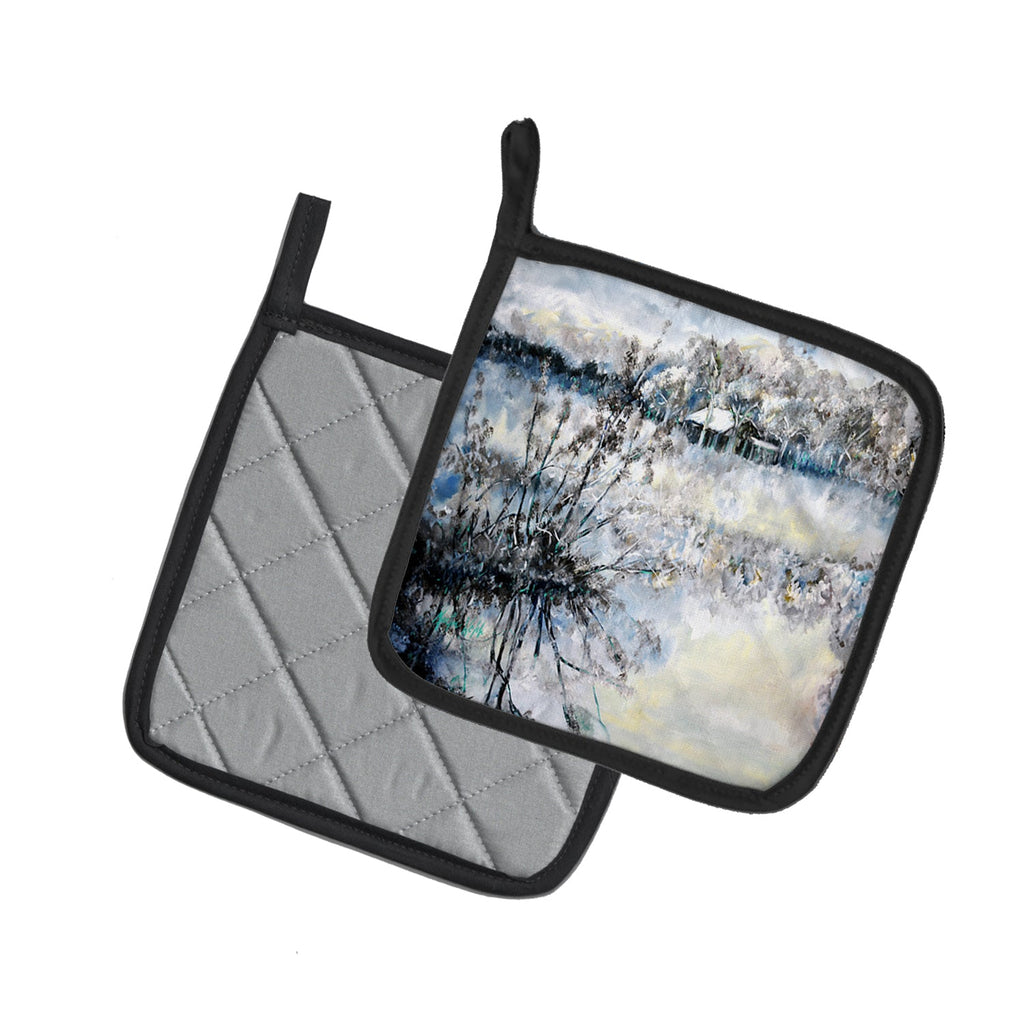Early Morning Pot Holder Set of 2 Heat Resistant Quilted Hot Pads 7.5 x 7.5 Inch, Insulated Kitchen Trivets for Cooking & Baking