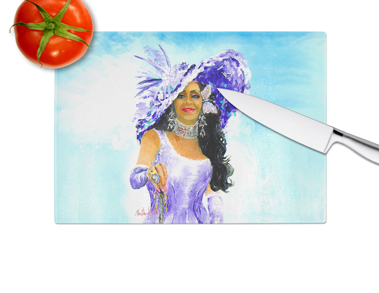 Easter Parade Cutting Board Tempered Glass Kitchen Cutting Surface, Heat Resistant Chopping, Non-Slip Feet, Food Prep & Serving