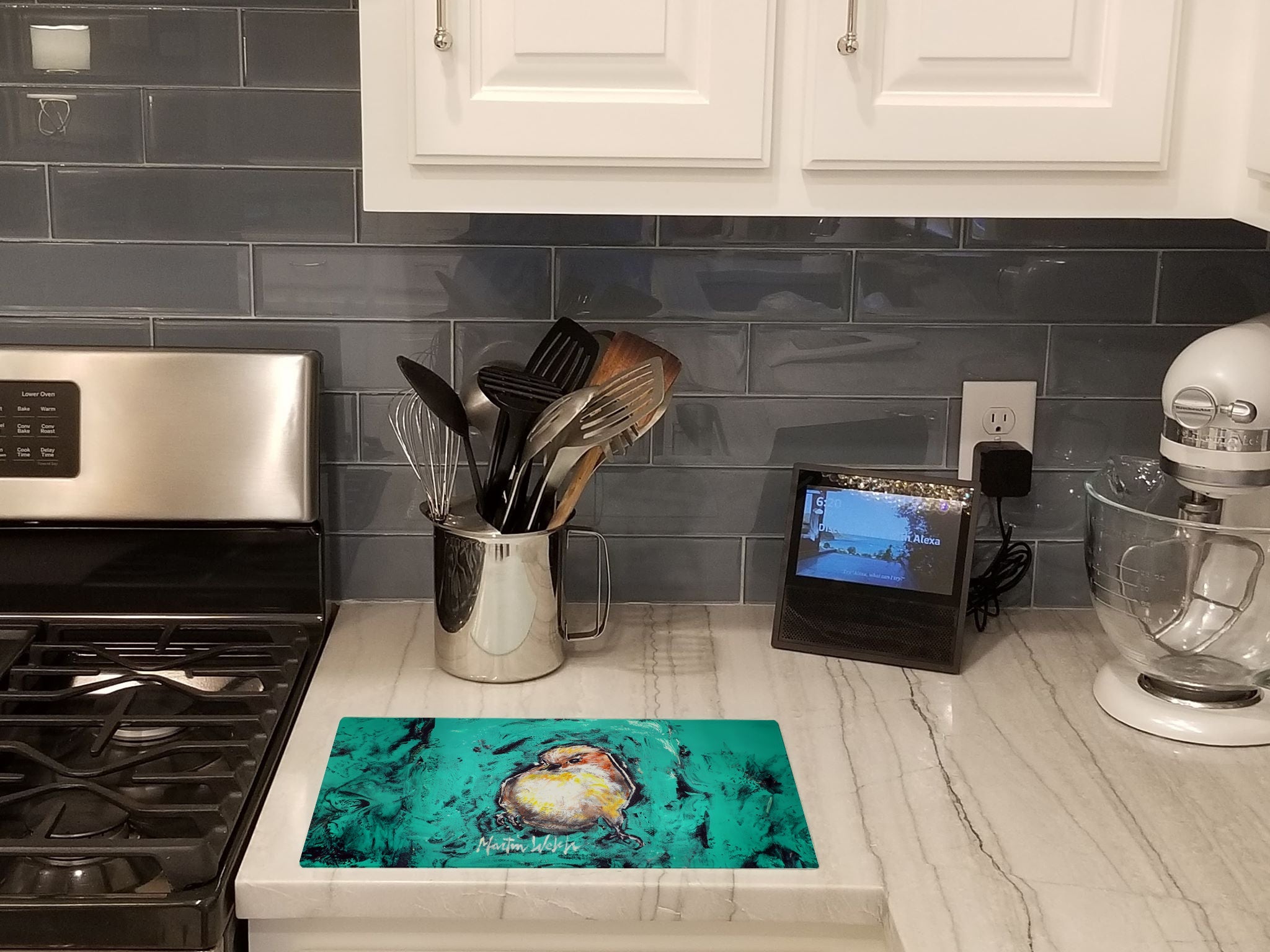 EeewH Bird Cutting Board Tempered Glass Kitchen Cutting Surface, Heat Resistant Chopping, Non-Slip Feet, Food Prep & Serving