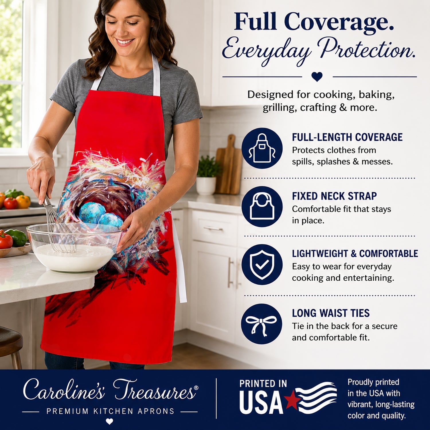 Egg-Stra Special Bird Nest Apron Cooking Kitchen Server Baking Crafts Gardening for Adult Women Men, Unisex, Large, Multicolor