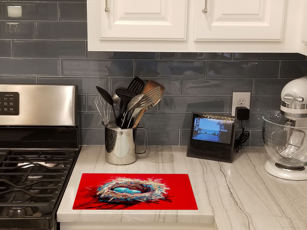 Egg-Stra Special Bird Nest Cutting Board Tempered Glass Kitchen Cutting Surface, Heat Resistant Chopping, Non-Slip Feet, Food Prep & Serving