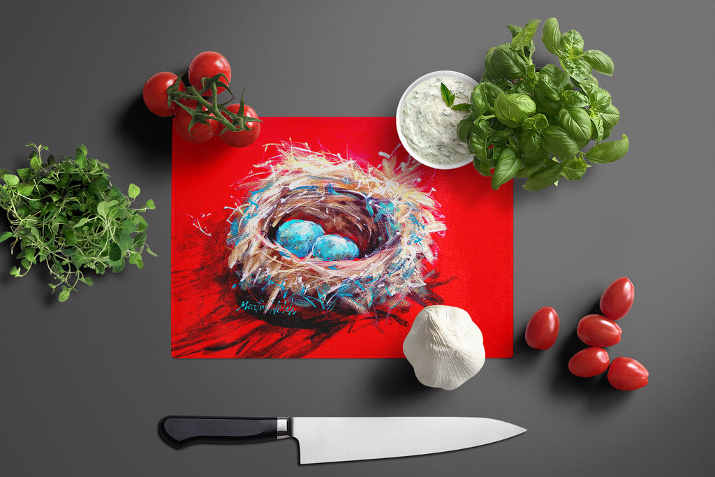 Egg-Stra Special Bird Nest Cutting Board Tempered Glass Kitchen Cutting Surface, Heat Resistant Chopping, Non-Slip Feet, Food Prep & Serving