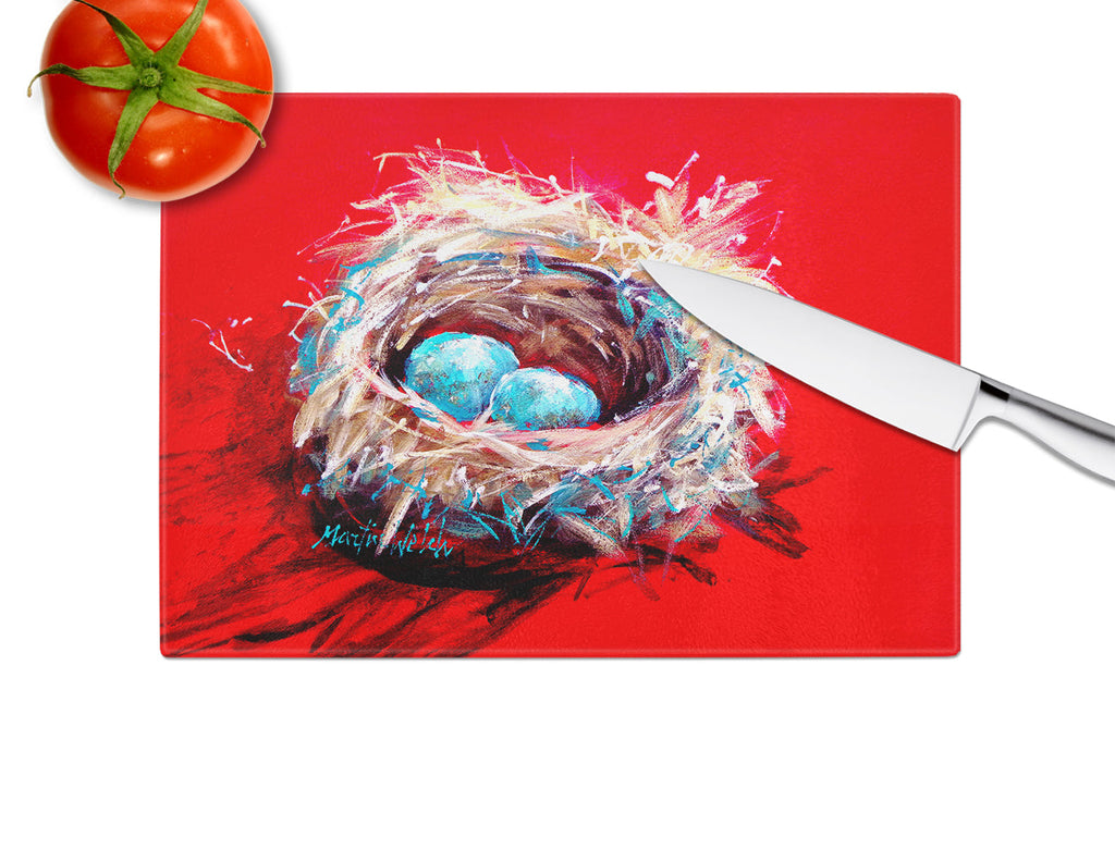 Egg-Stra Special Bird Nest Cutting Board Tempered Glass Kitchen Cutting Surface, Heat Resistant Chopping, Non-Slip Feet, Food Prep & Serving