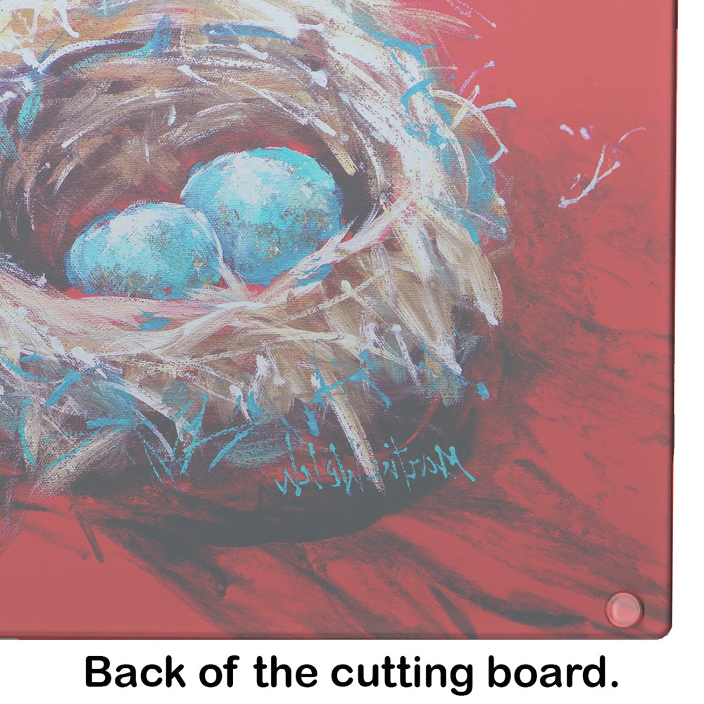 Egg-Stra Special Bird Nest Cutting Board Tempered Glass Kitchen Cutting Surface, Heat Resistant Chopping, Non-Slip Feet, Food Prep & Serving