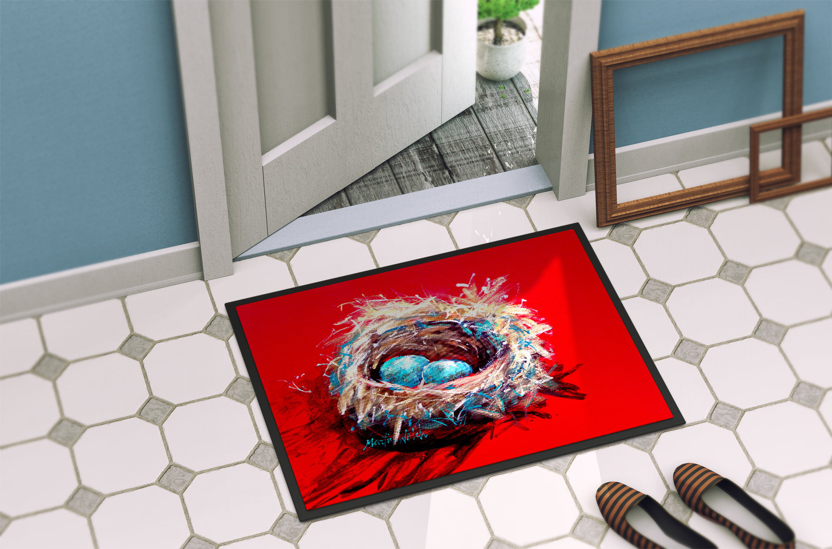 Egg-Stra Special Bird Nest Doormat Indoor Outdoor 18H X 27W Front Door Mat Rugs for Entryway, Non Slip Washable