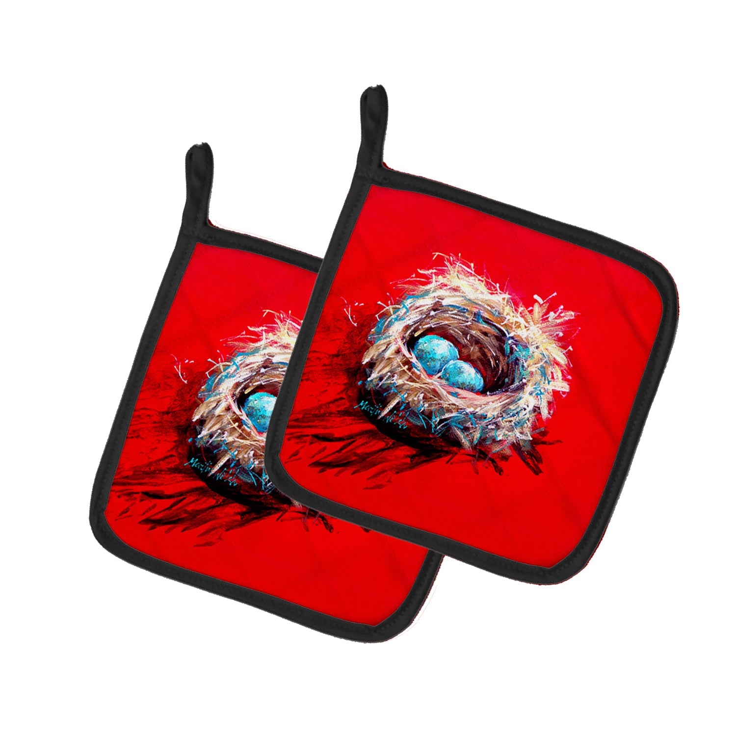 Egg-Stra Special Bird Nest Pot Holder Set of 2 Heat Resistant Quilted Hot Pads 7.5 x 7.5 Inch, Insulated Kitchen Trivets for Cooking & Baking