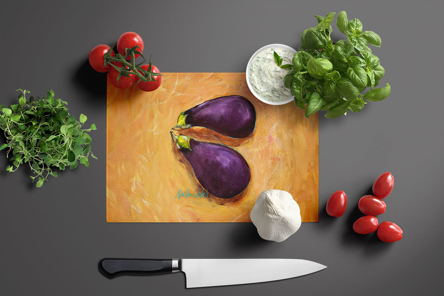 EP II Eggplant Cutting Board Tempered Glass Kitchen Cutting Surface, Heat Resistant Chopping, Non-Slip Feet, Food Prep & Serving