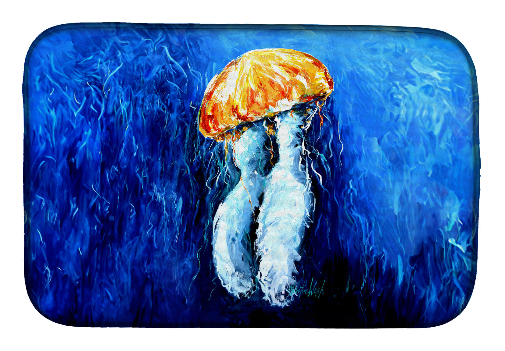 Fanta Sea Jellyfish Dish Drying Mat Absorbent Dish Drying Mat Pad for Kitchen Counter Dish Drainer Mat for Countertop, 14 x 21", Multicolor