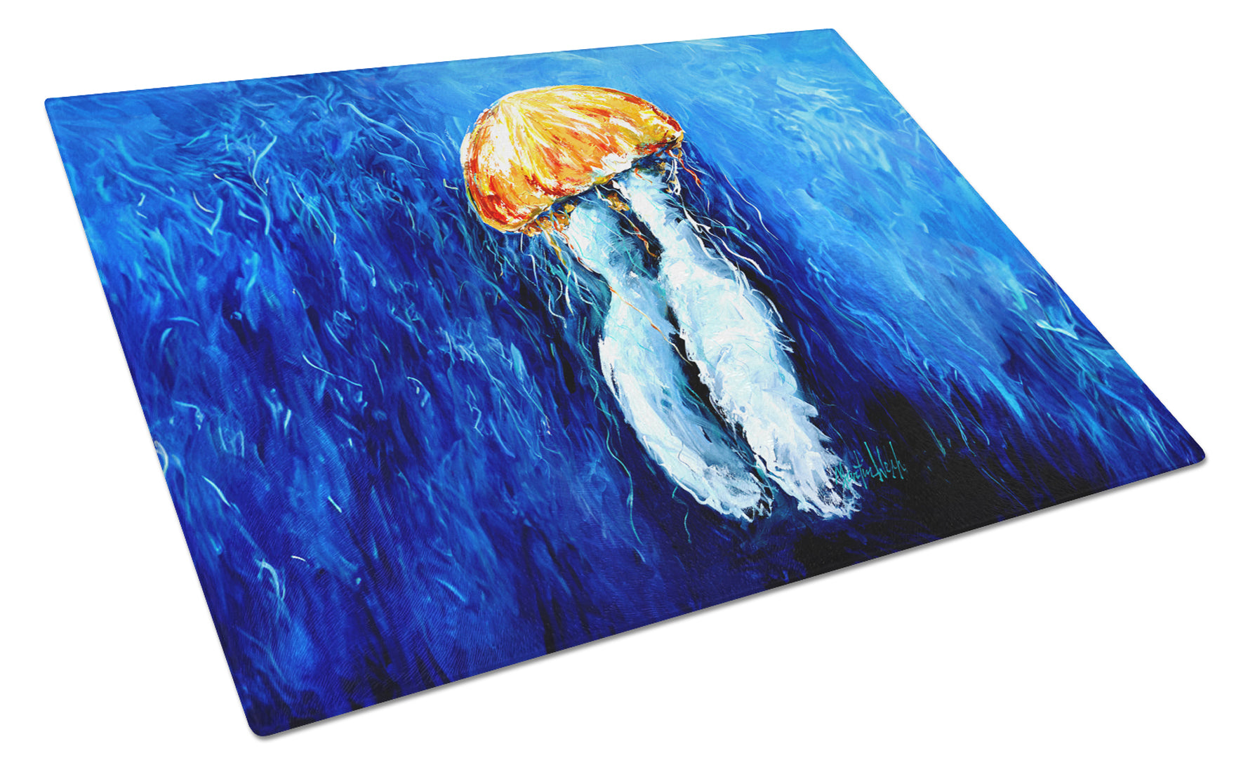 Fanta Sea Jellyfish Cutting Board Tempered Glass Kitchen Cutting Surface, Heat Resistant Chopping, Non-Slip Feet, Food Prep & Serving