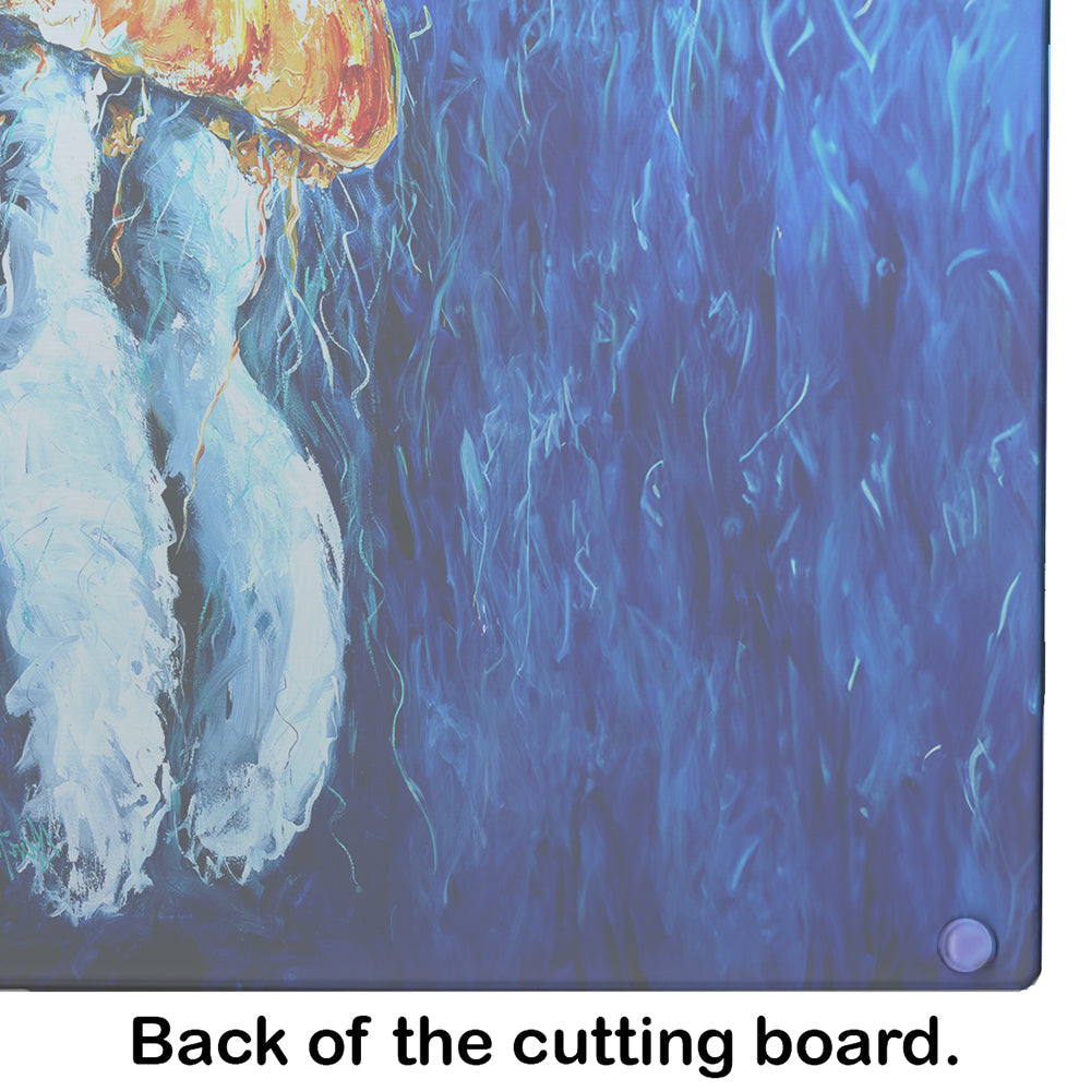 Fanta Sea Jellyfish Cutting Board Tempered Glass Kitchen Cutting Surface, Heat Resistant Chopping, Non-Slip Feet, Food Prep & Serving