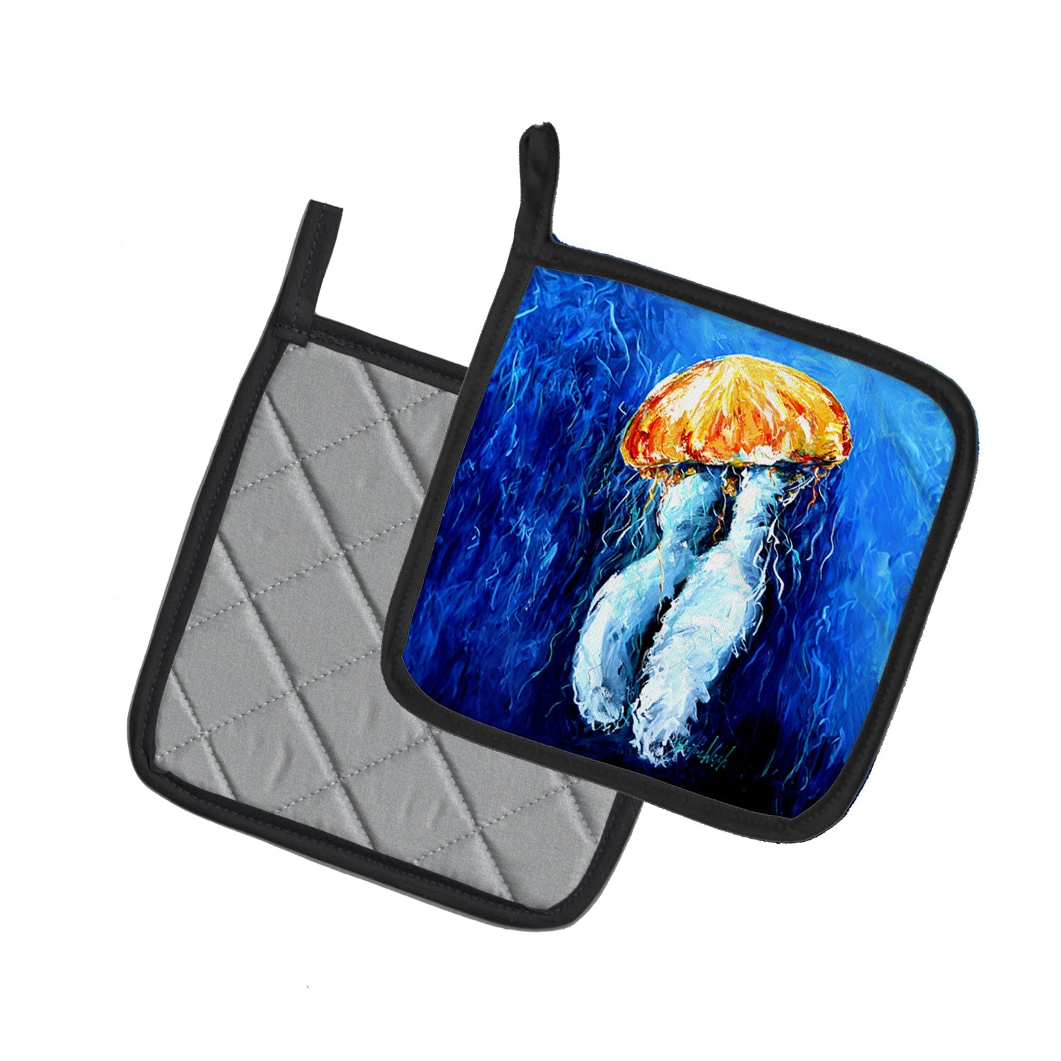 Fanta Sea Jellyfish Pot Holder Set of 2 Heat Resistant Quilted Hot Pads 7.5 x 7.5 Inch, Insulated Kitchen Trivets for Cooking & Baking