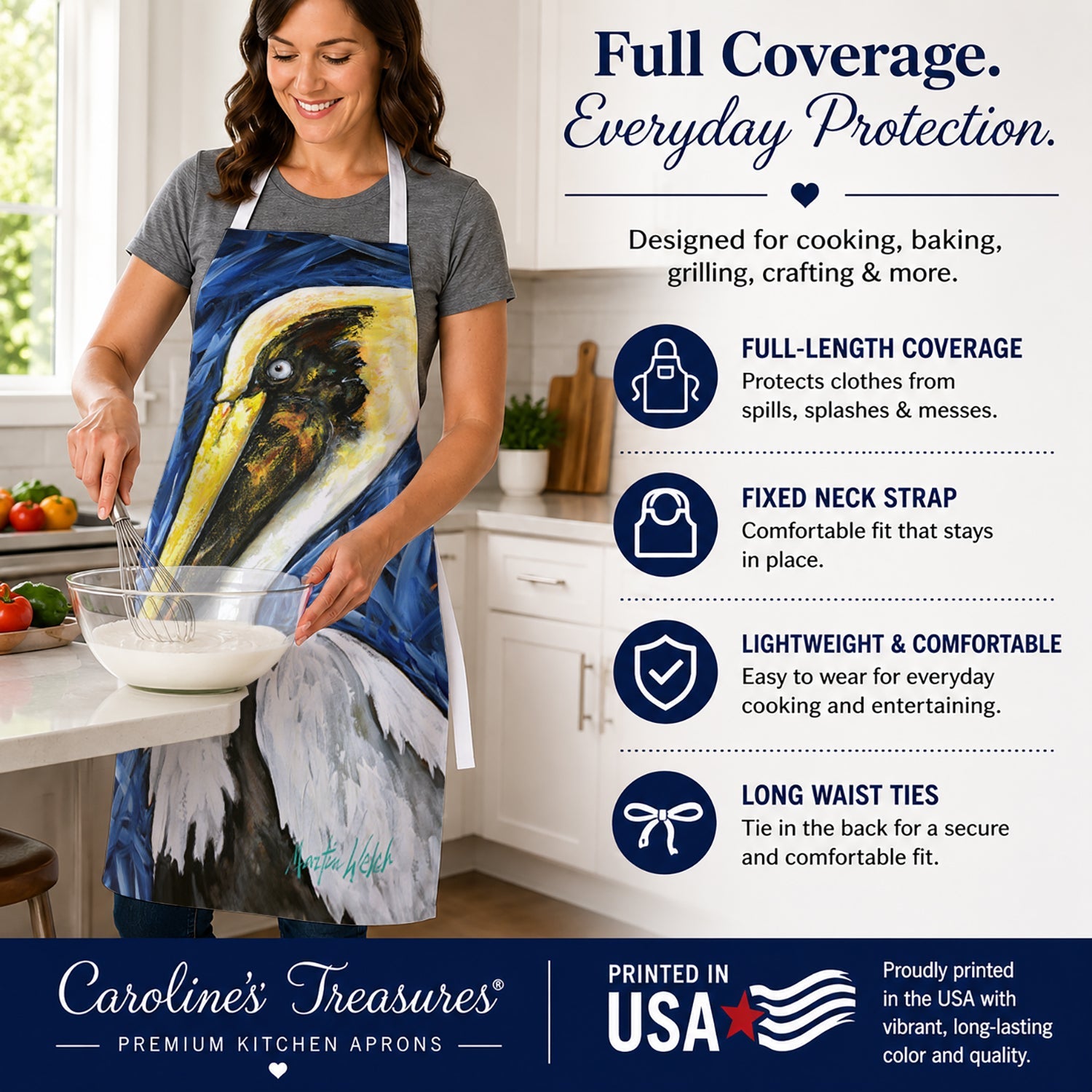 Fierce Pelican Apron Cooking Kitchen Server Baking Crafts Gardening for Adult Women Men, Unisex, Large, Multicolor