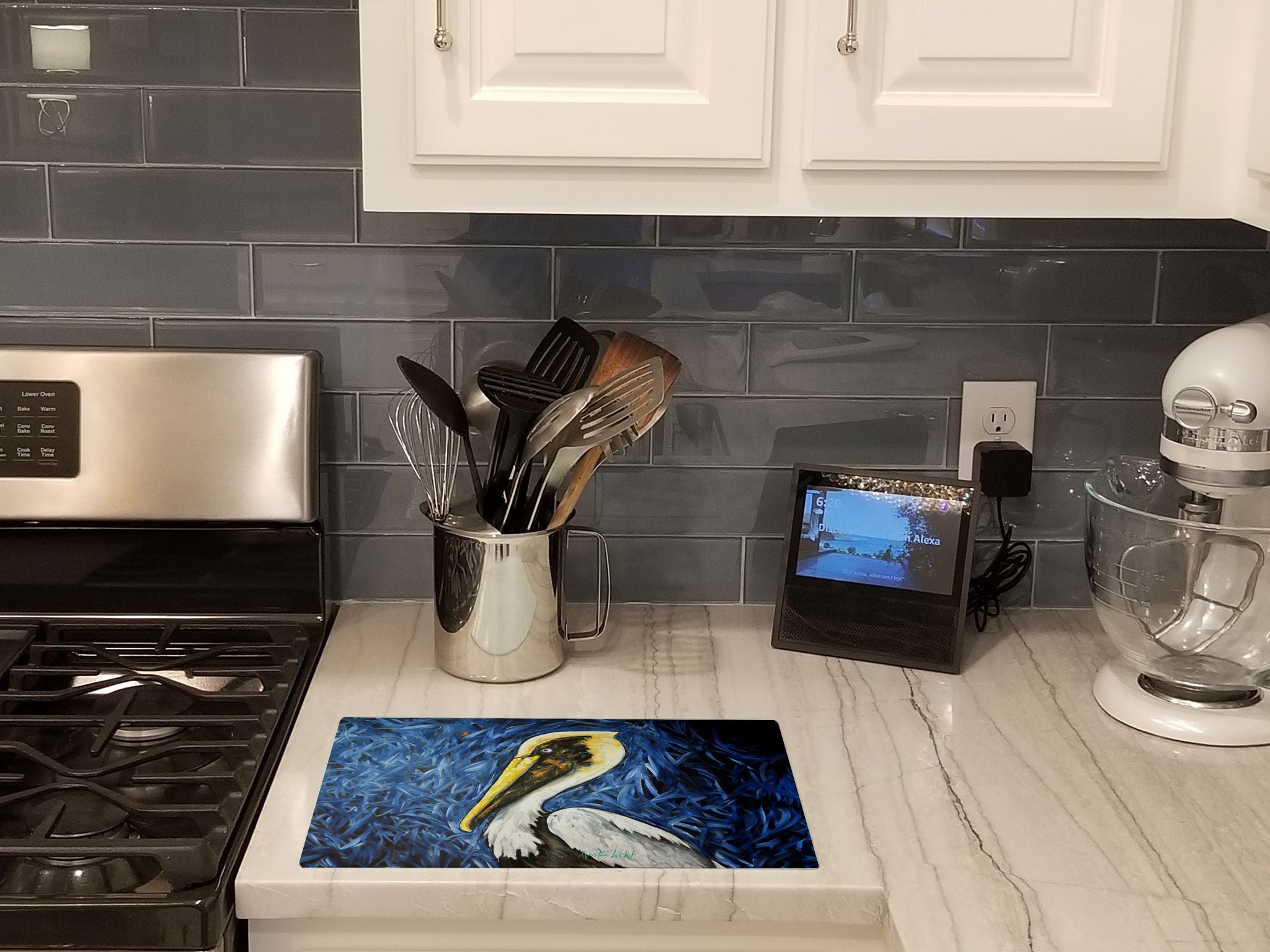 Fierce Pelican Cutting Board Tempered Glass Kitchen Cutting Surface, Heat Resistant Chopping, Non-Slip Feet, Food Prep & Serving