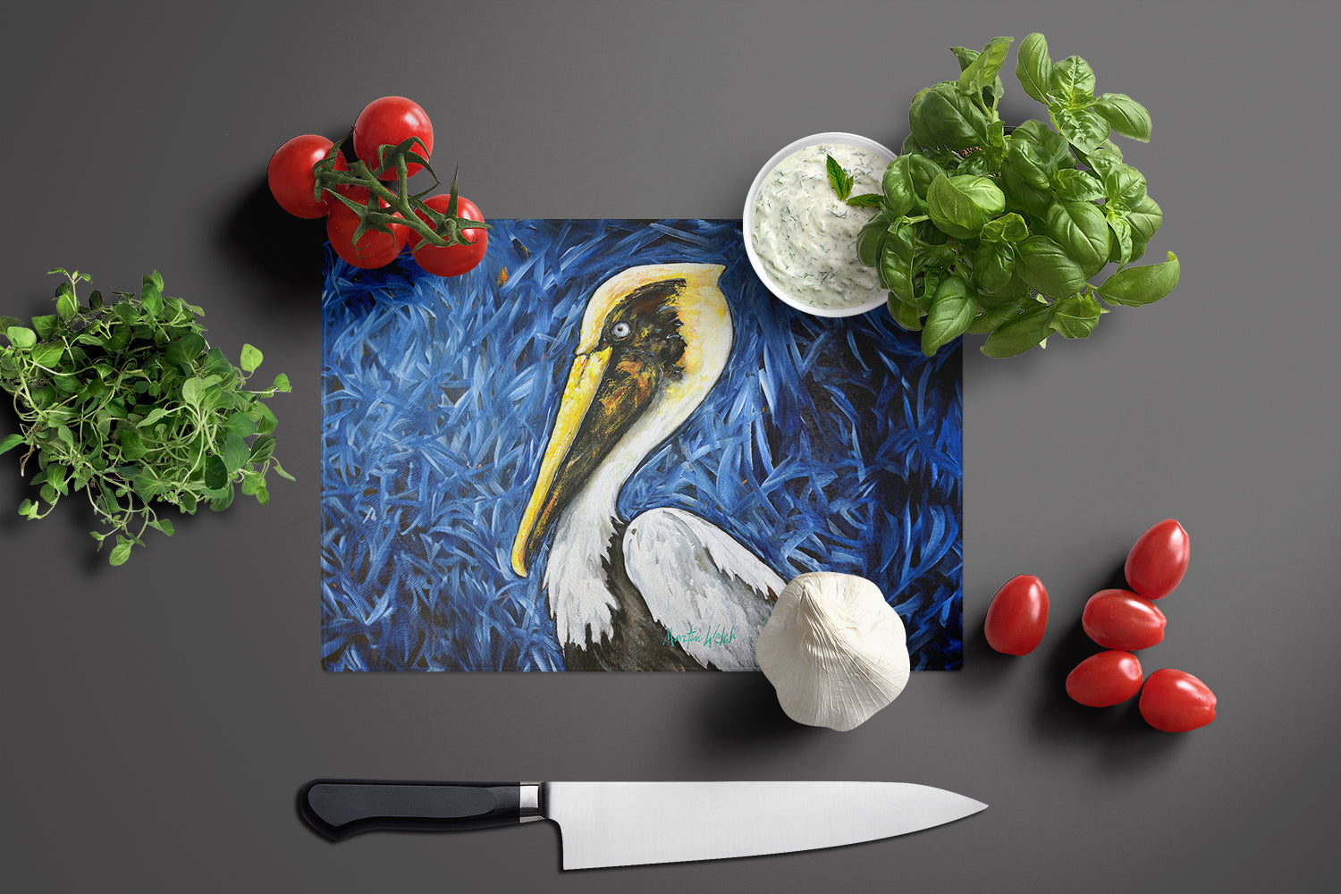 Fierce Pelican Cutting Board Tempered Glass Kitchen Cutting Surface, Heat Resistant Chopping, Non-Slip Feet, Food Prep & Serving