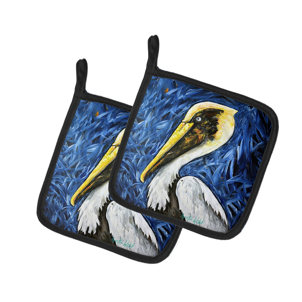 Fierce Pelican Pot Holder Set of 2 Heat Resistant Quilted Hot Pads 7.5 x 7.5 Inch, Insulated Kitchen Trivets for Cooking & Baking