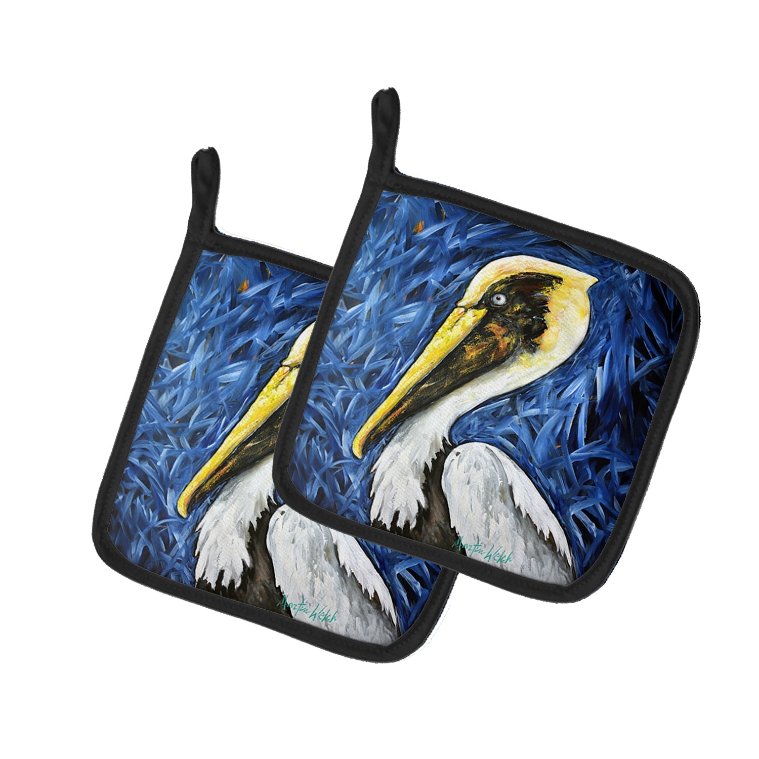 Fierce Pelican Pot Holder Set of 2 Heat Resistant Quilted Hot Pads 7.5 x 7.5 Inch, Insulated Kitchen Trivets for Cooking & Baking