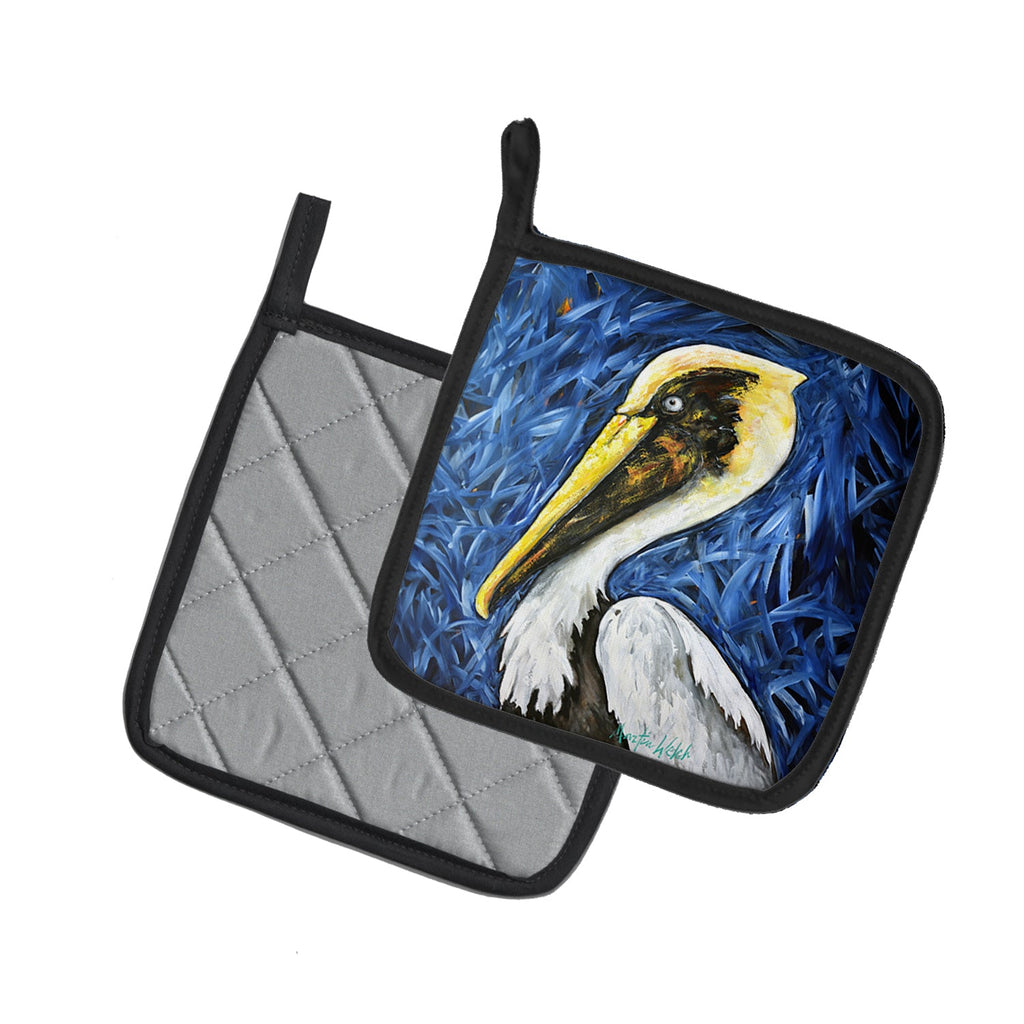 Fierce Pelican Pot Holder Set of 2 Heat Resistant Quilted Hot Pads 7.5 x 7.5 Inch, Insulated Kitchen Trivets for Cooking & Baking