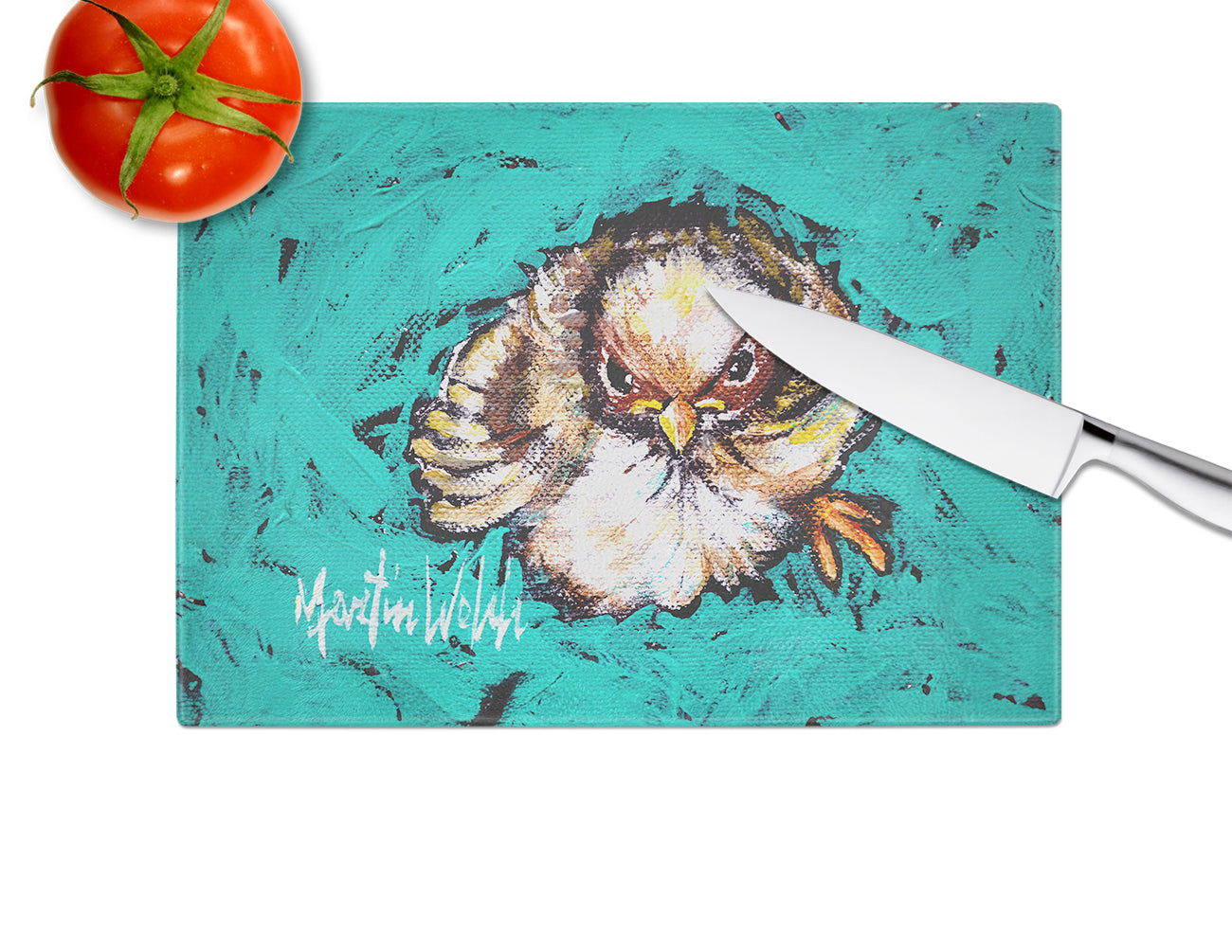 Fiest Chic Bird Cutting Board Tempered Glass Kitchen Cutting Surface, Heat Resistant Chopping, Non-Slip Feet, Food Prep & Serving