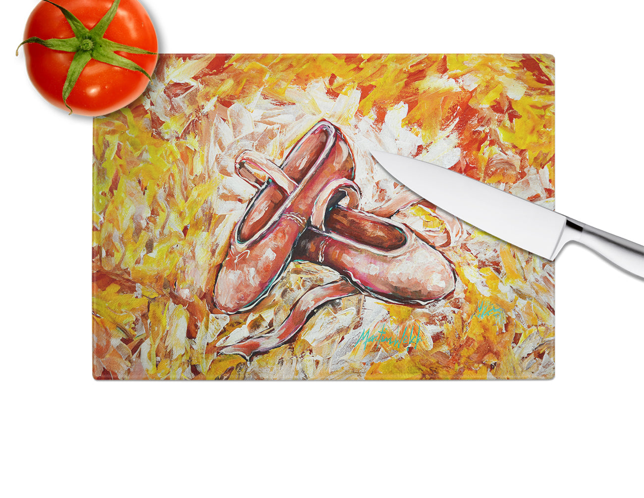 First Step Ballet Shoes Cutting Board Tempered Glass Kitchen Cutting Surface, Heat Resistant Chopping, Non-Slip Feet, Food Prep & Serving