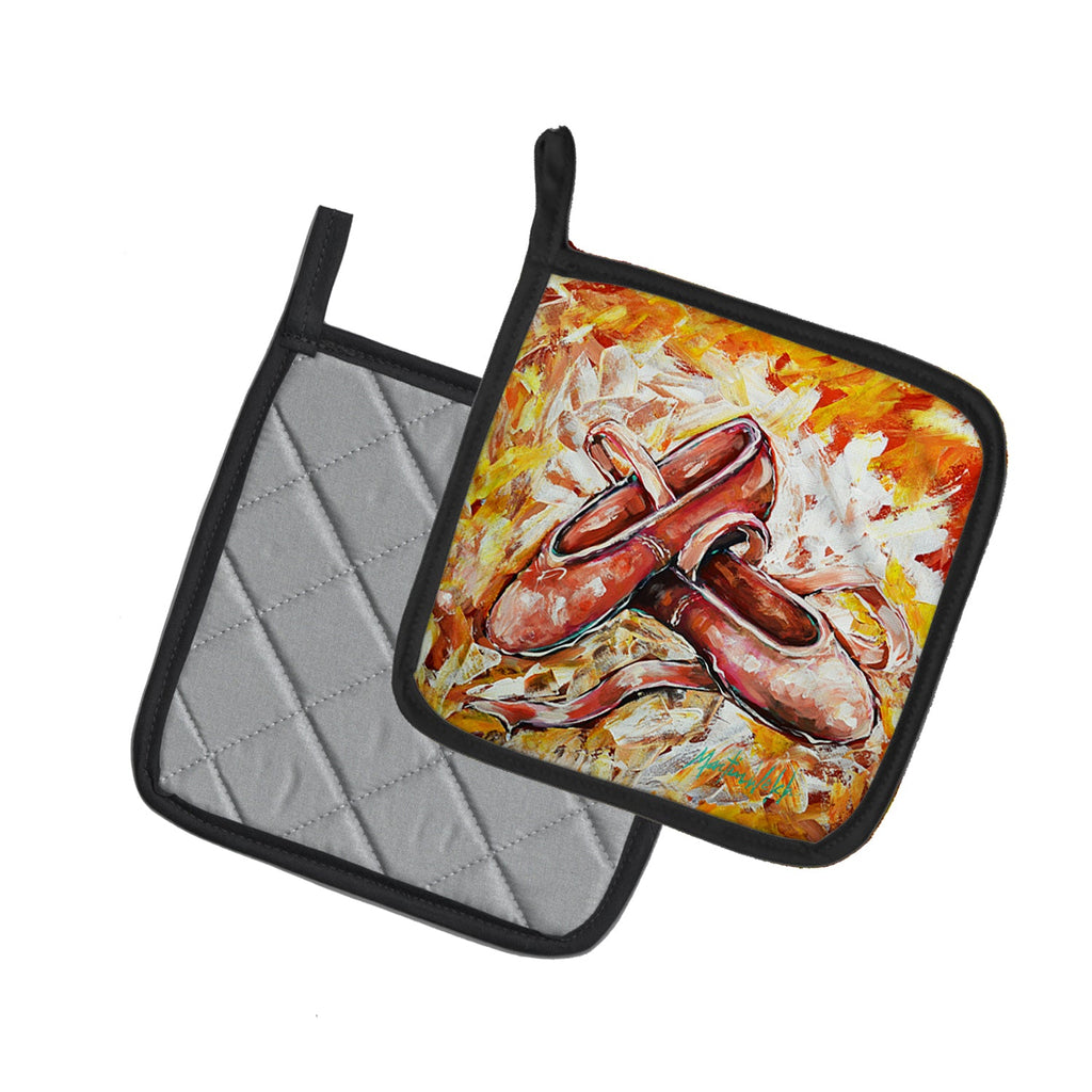 First Step Ballet Shoes Pot Holder Set of 2 Heat Resistant Quilted Hot Pads 7.5 x 7.5 Inch, Insulated Kitchen Trivets for Cooking & Baking