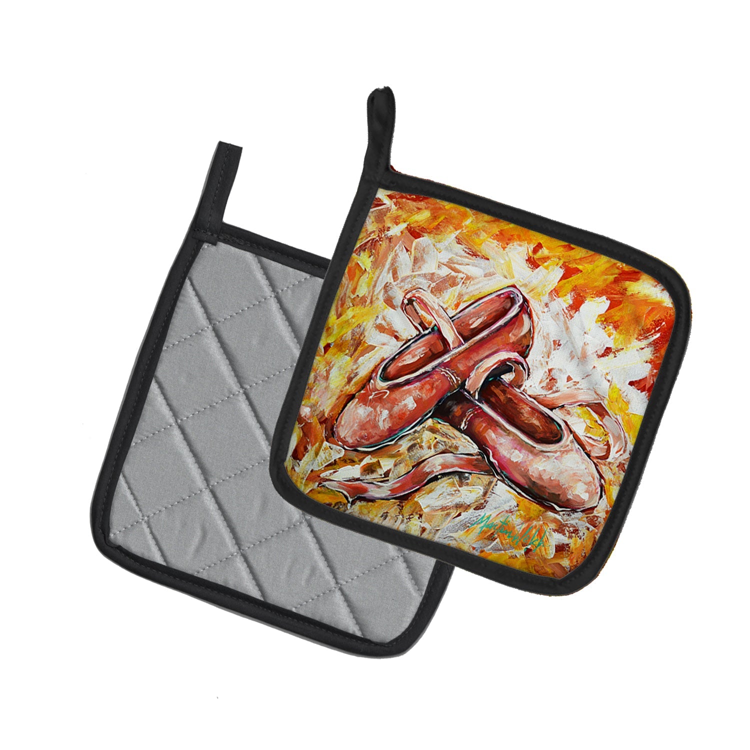 First Step Ballet Shoes Pot Holder Set of 2 Heat Resistant Quilted Hot Pads 7.5 x 7.5 Inch, Insulated Kitchen Trivets for Cooking & Baking