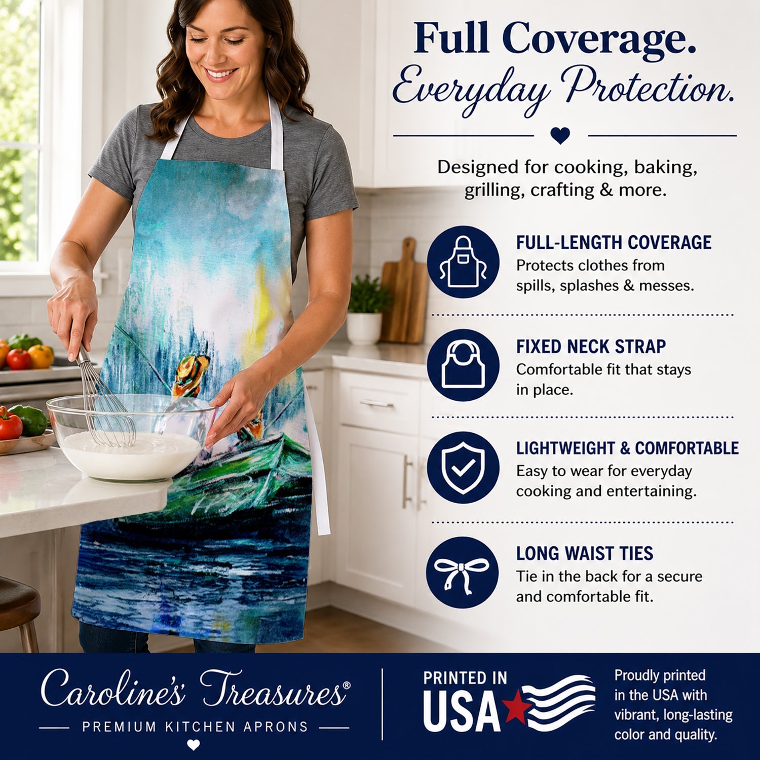 Fishing On The Bayou Apron Cooking Kitchen Server Baking Crafts Gardening for Adult Women Men, Unisex, Large, Multicolor