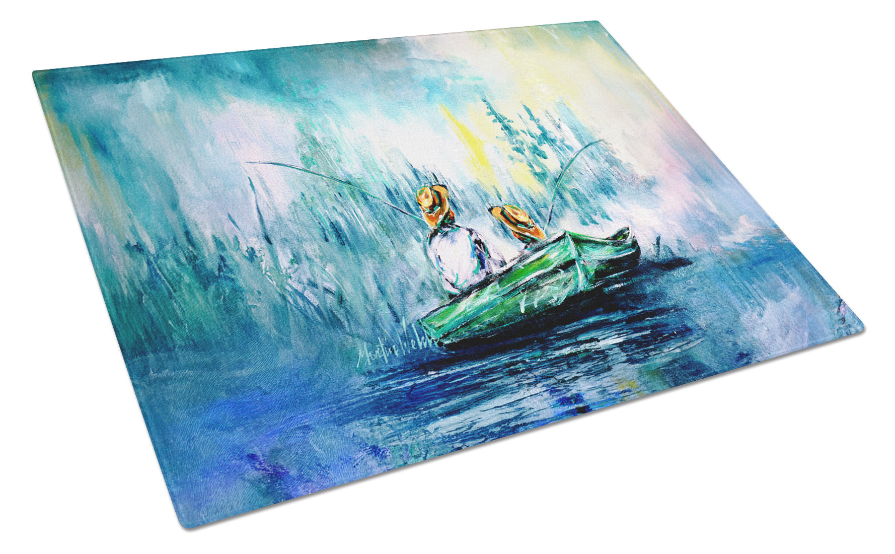 Fishing On The Bayou Cutting Board Tempered Glass Kitchen Cutting Surface, Heat Resistant Chopping, Non-Slip Feet, Food Prep & Serving
