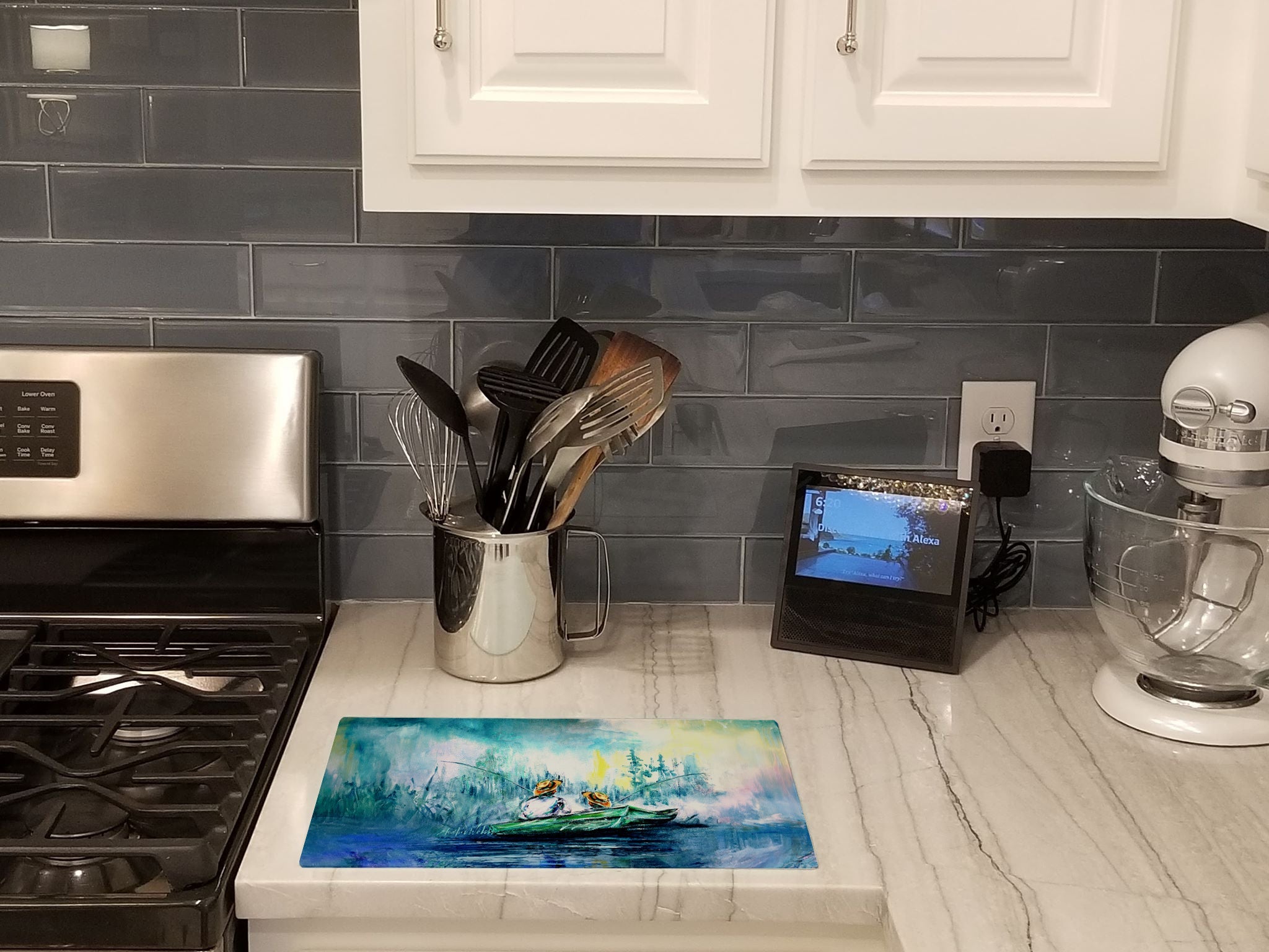 Fishing On The Bayou Cutting Board Tempered Glass Kitchen Cutting Surface, Heat Resistant Chopping, Non-Slip Feet, Food Prep & Serving