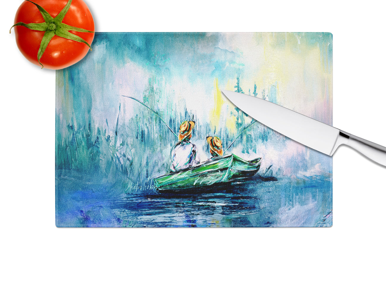 Fishing On The Bayou Cutting Board Tempered Glass Kitchen Cutting Surface, Heat Resistant Chopping, Non-Slip Feet, Food Prep & Serving